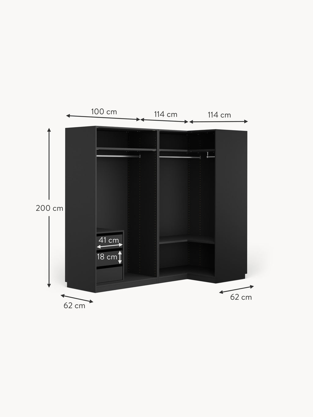 Simone Modular Corner Wardrobe, 215 cm Wide, in various sizes