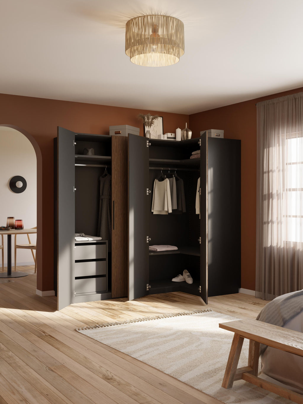 Simone Modular Corner Wardrobe, 215 cm Wide, in various sizes