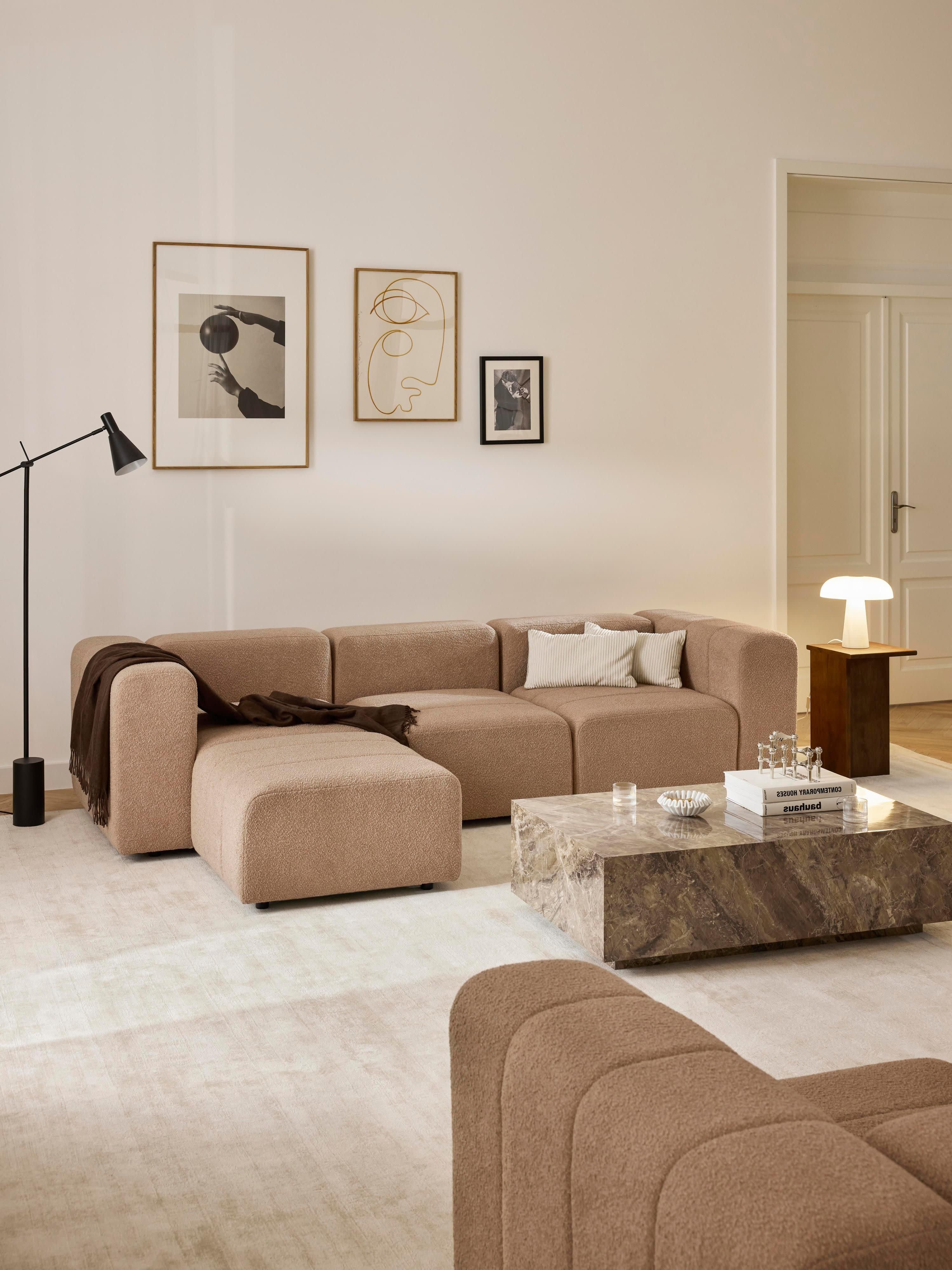 Lena Bouclé Modular Sofa (4-seater) with Ottoman (left/right)