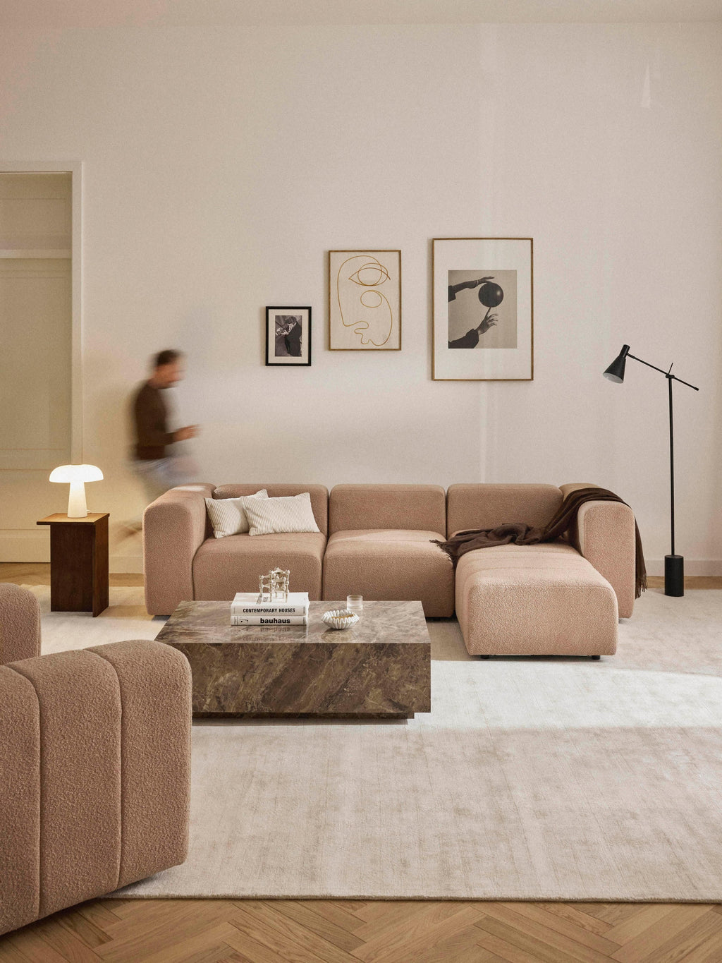 Lena Bouclé Modular Sofa (4-seater) with Ottoman (left/right)