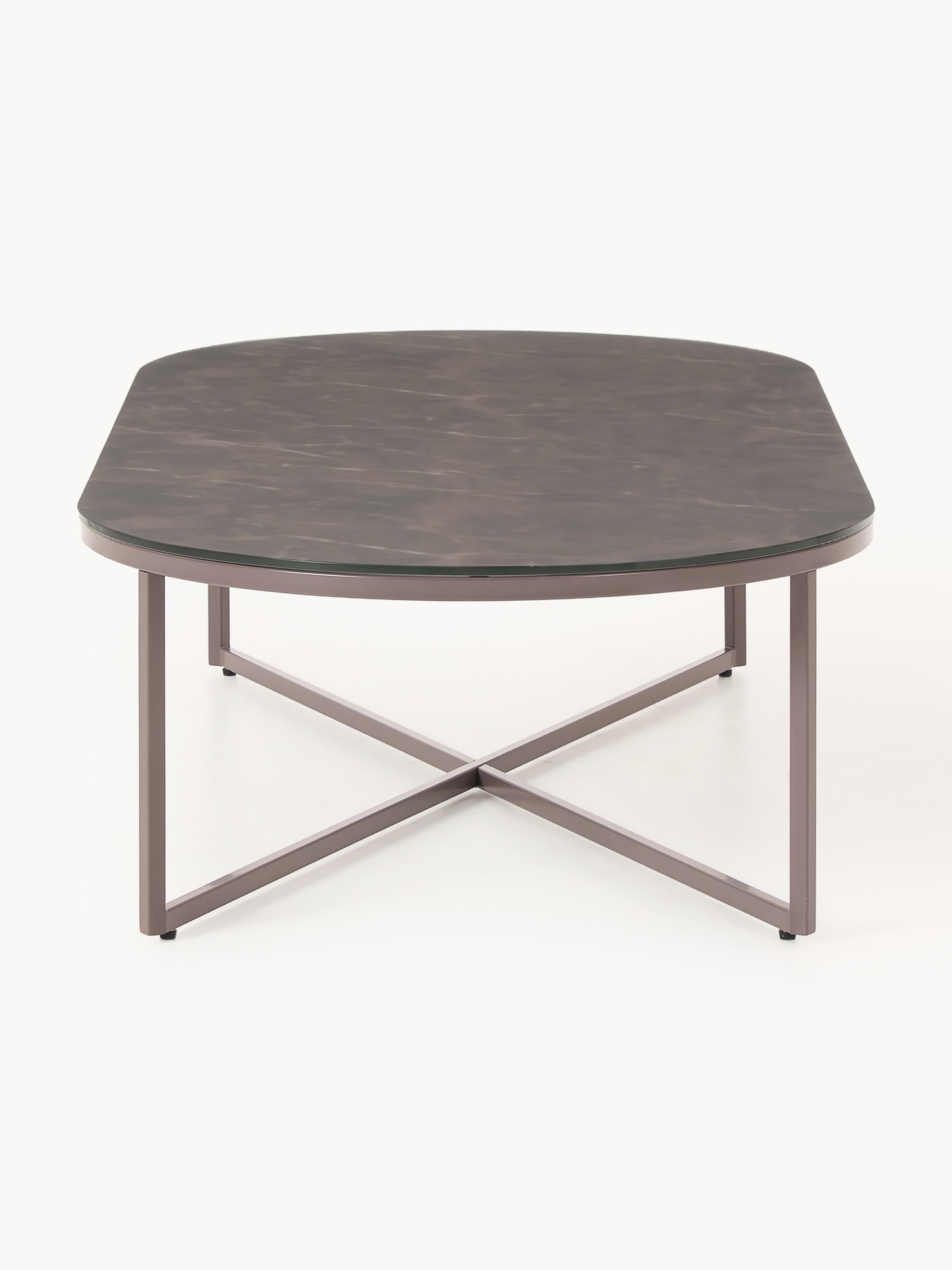 Antigua Oval Coffee Table with Marble Effect Glass Top