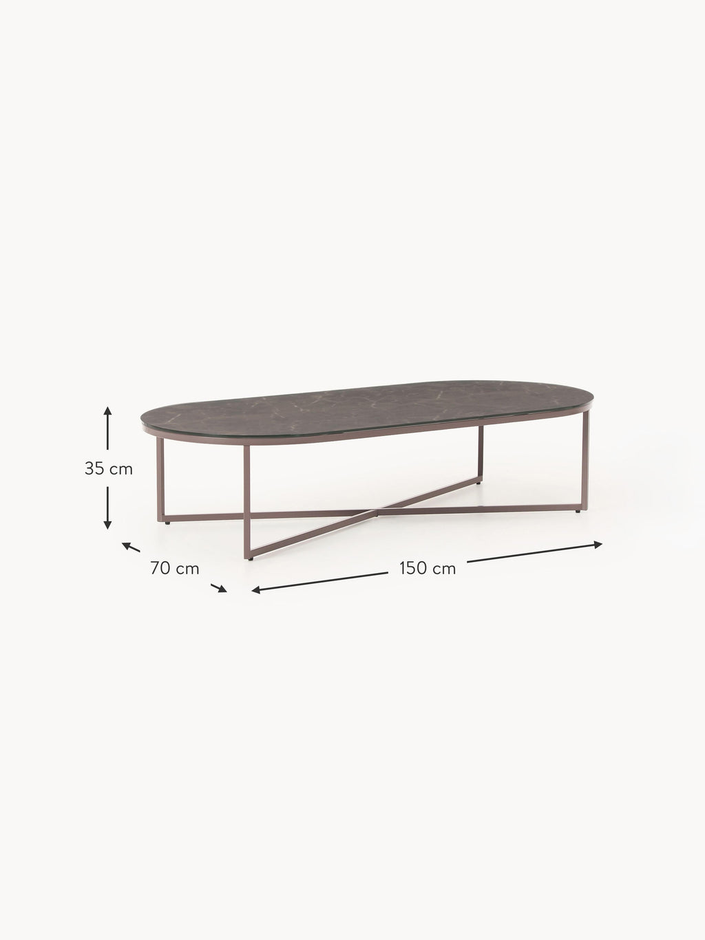 Antigua Oval Coffee Table with Marble Effect Glass Top