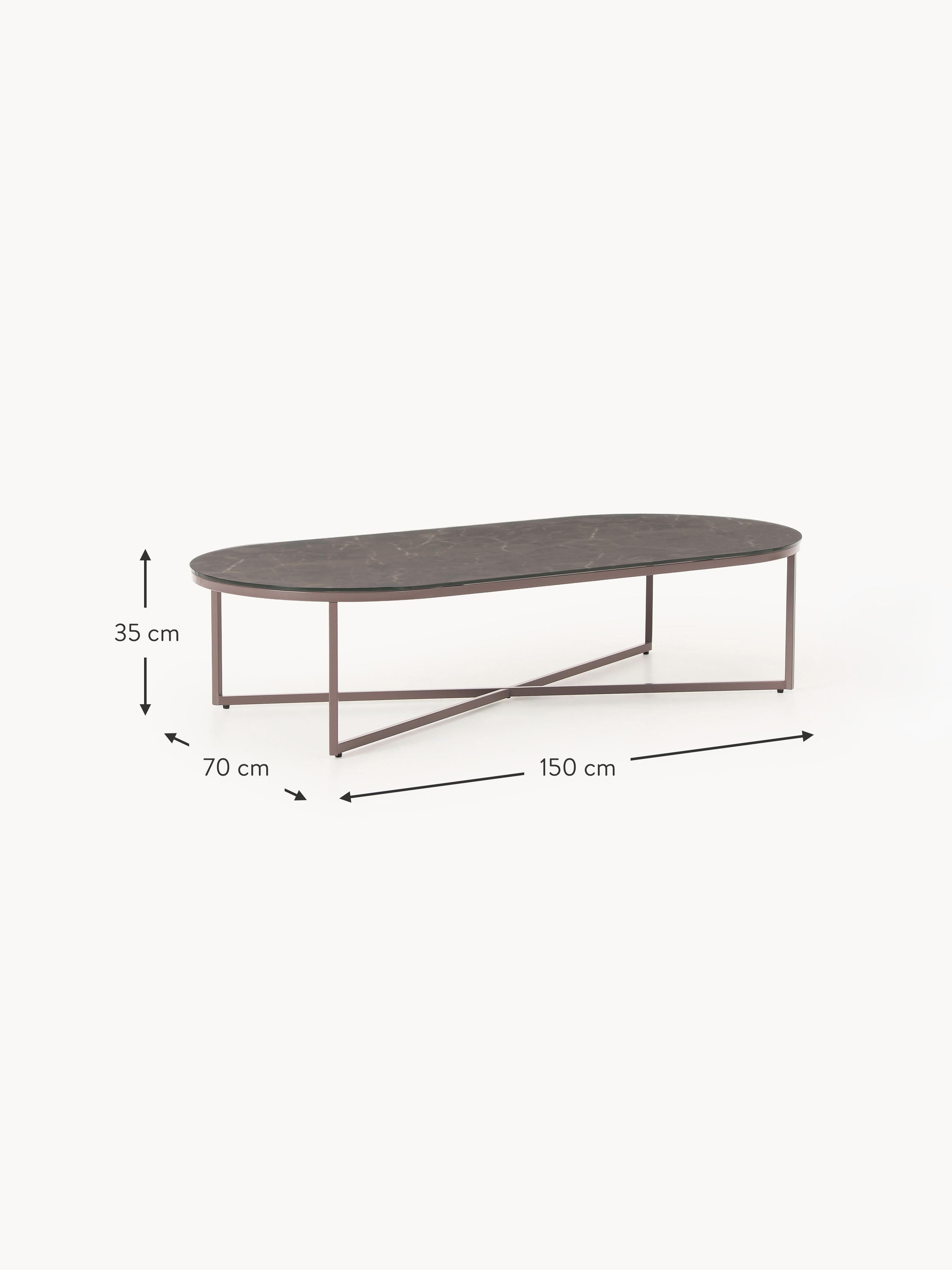 Antigua Oval Coffee Table with Marble Effect Glass Top