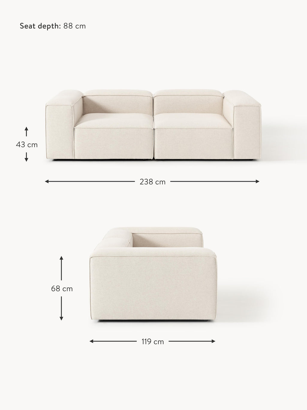Lennon Linen Blend Modular Sofa (3-seater)
