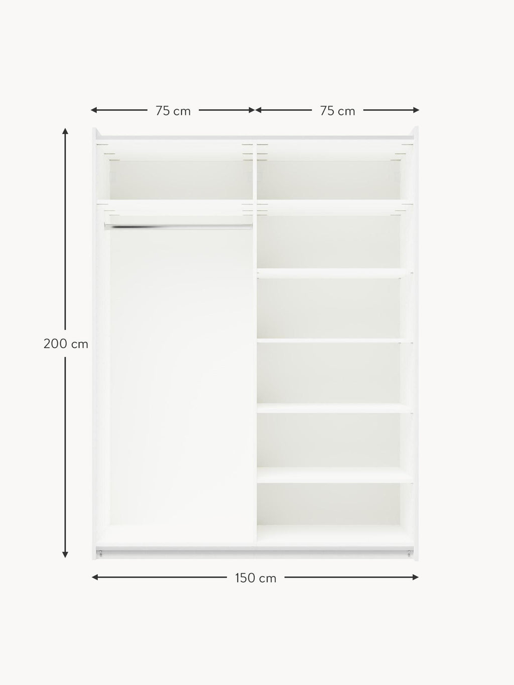 Simone Modular Sliding Door Wardrobe, 150 cm Wide, in various sizes