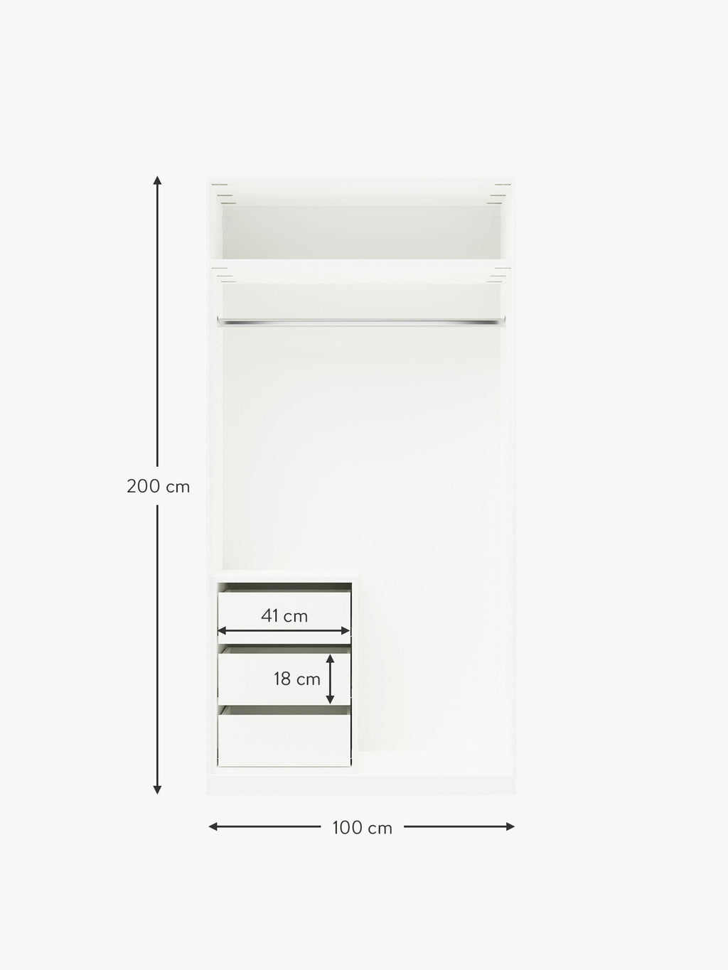 Charlotte Modular Hinged Door Wardrobe, 100 cm Wide, in various sizes