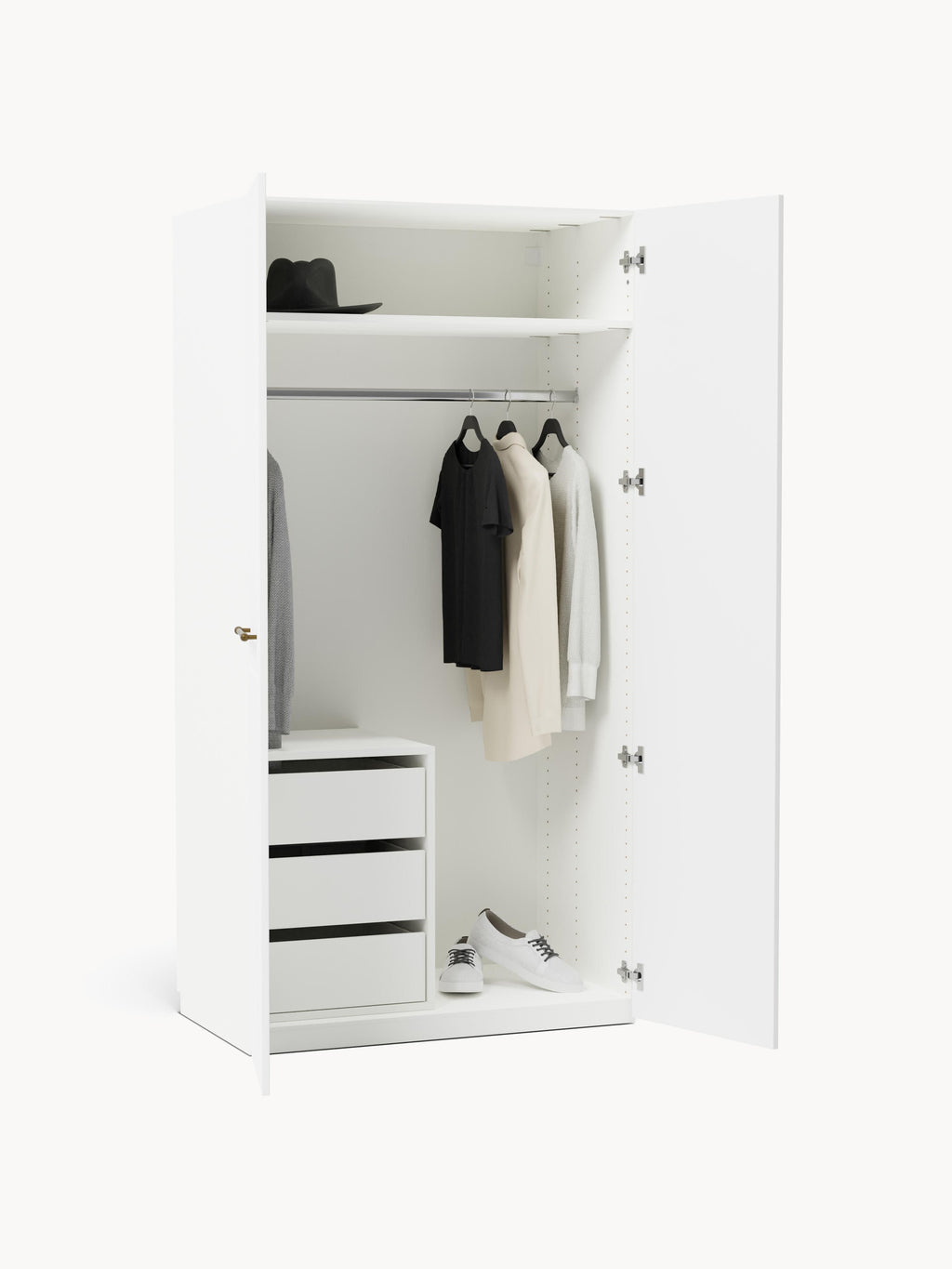 Charlotte Modular Hinged Door Wardrobe, 100 cm Wide, in various sizes