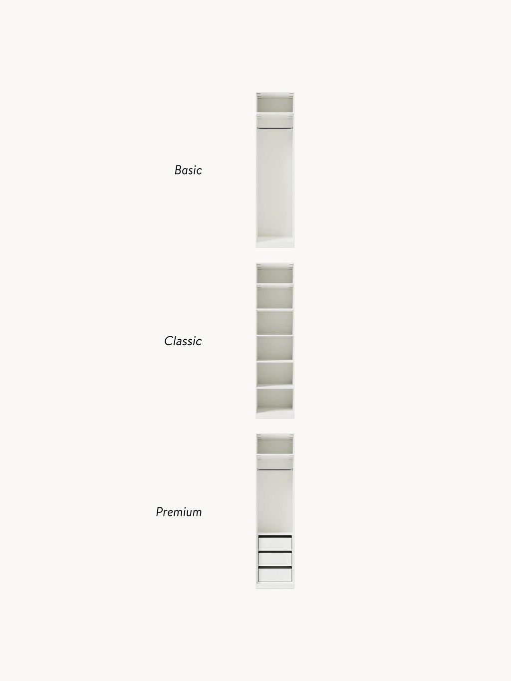 Jeanne Modular Hinged Door Wardrobe, 50 cm Wide, in various sizes