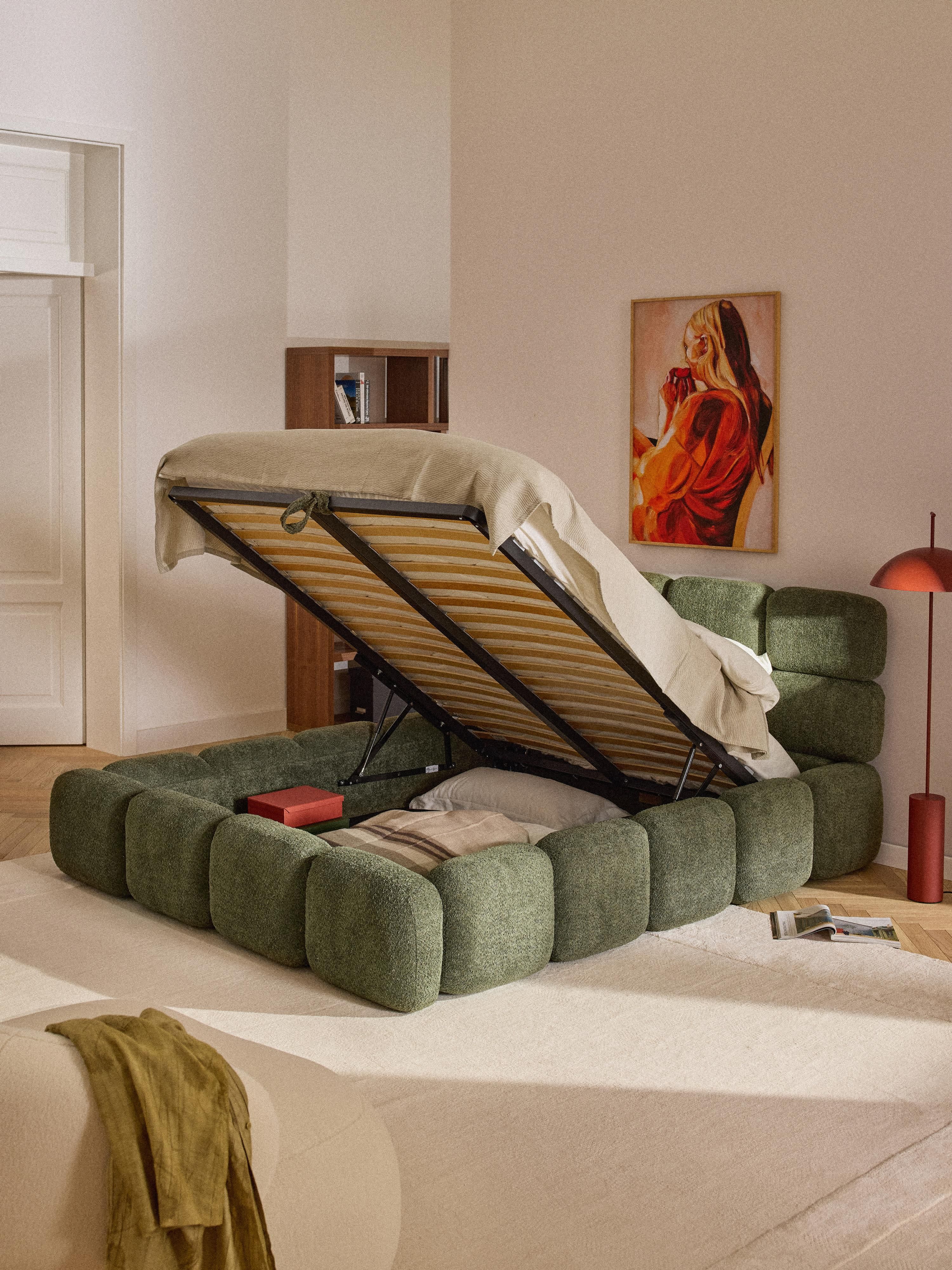 Tayla Upholstered Teddy Bouclé Bed with Storage Space