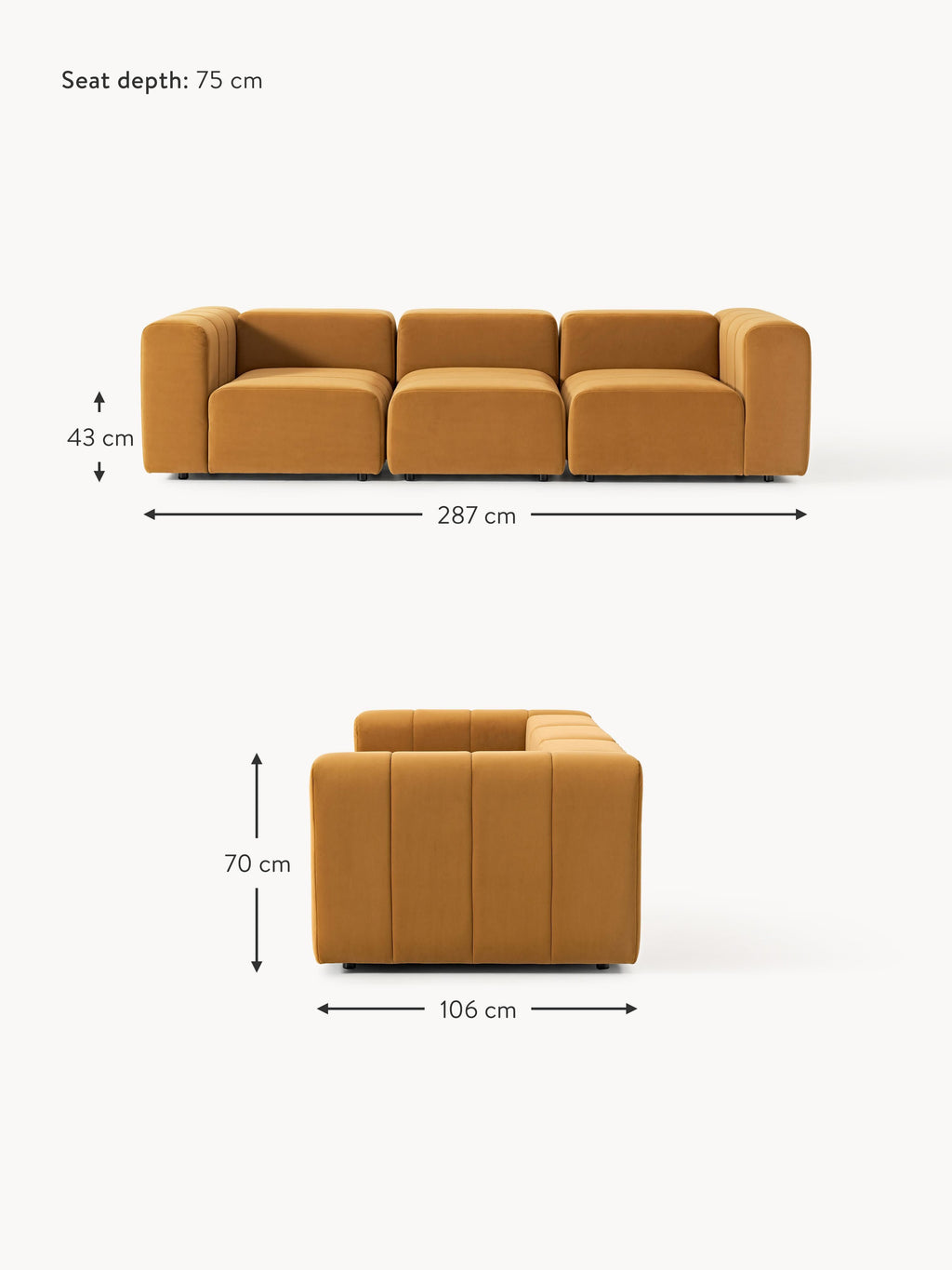 Lena Modular Velvet Sofa (4-seater)