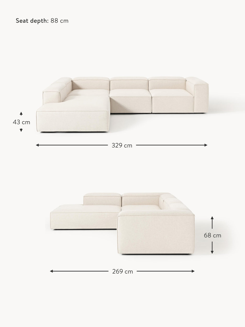 Lennon Linen Blend Modular Corner Sofa (4-seater)