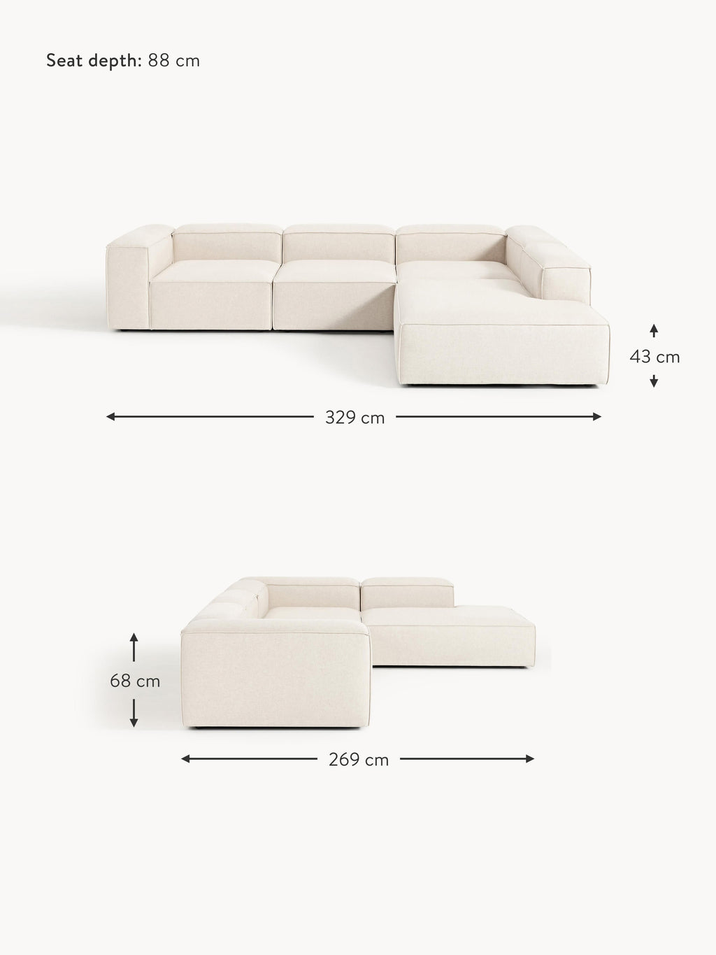 Lennon Linen Blend Modular Corner Sofa (4-seater)