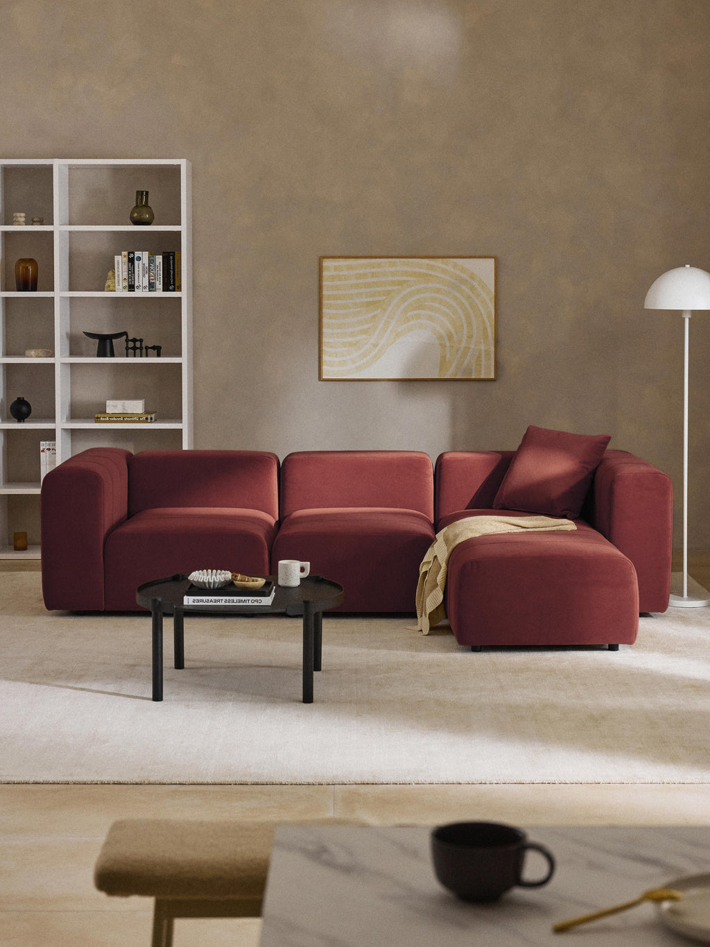 Lena Modular Velvet Sofa (4-seater) with Ottoman (left/right)