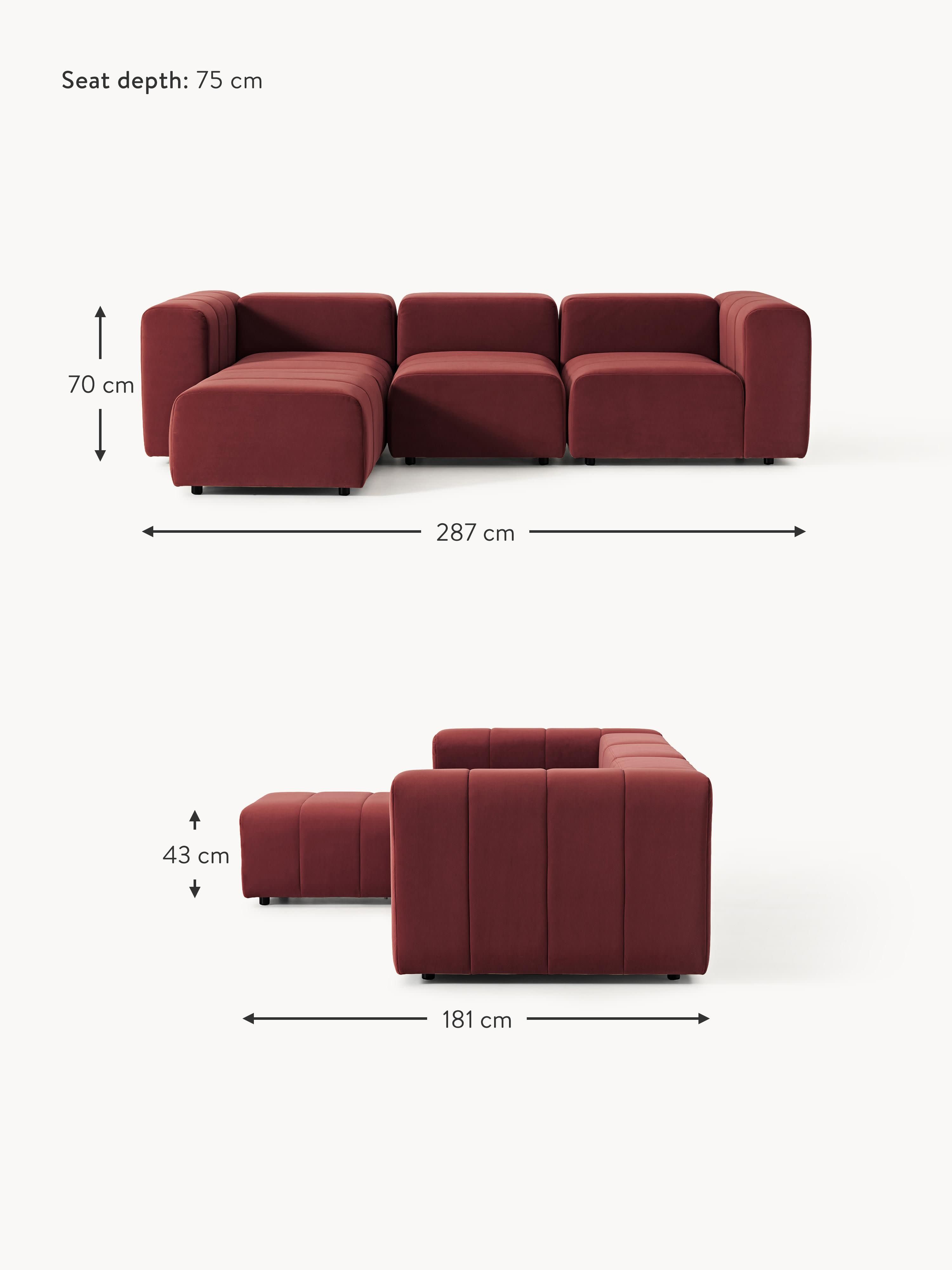 Lena Modular Velvet Sofa (4-seater) with Ottoman (left/right)