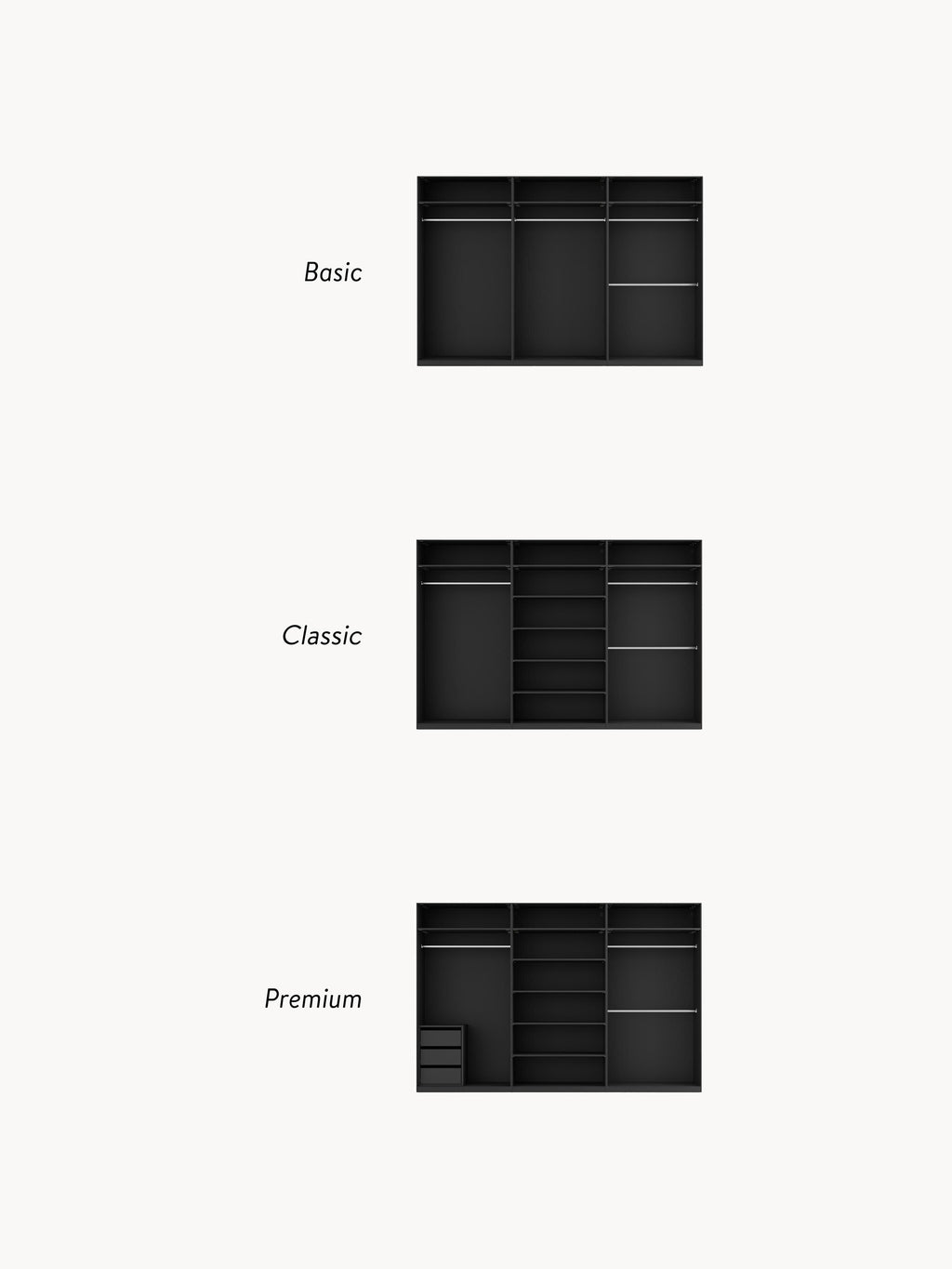 Jeanne Modular Hinged Door Wardrobe, 300 cm Wide, in various sizes
