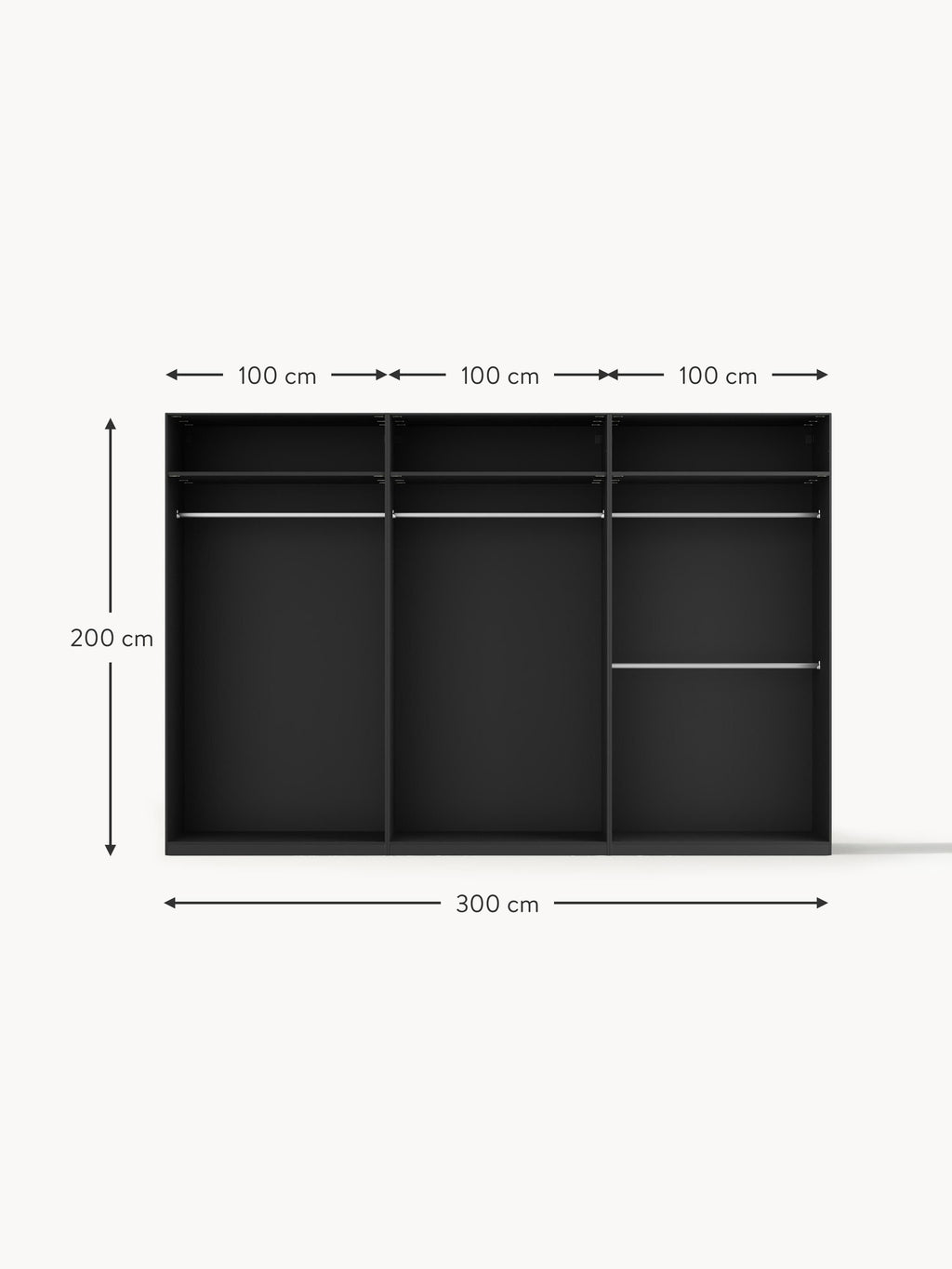 Jeanne Modular Hinged Door Wardrobe, 300 cm Wide, in various sizes