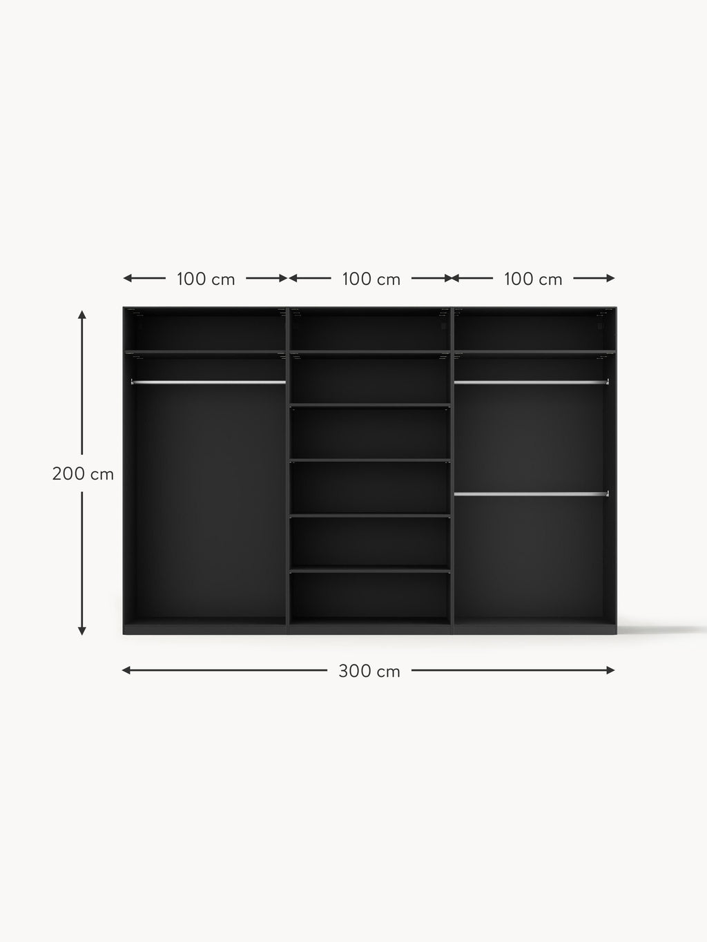 Jeanne Modular Hinged Door Wardrobe, 300 cm Wide, in various sizes