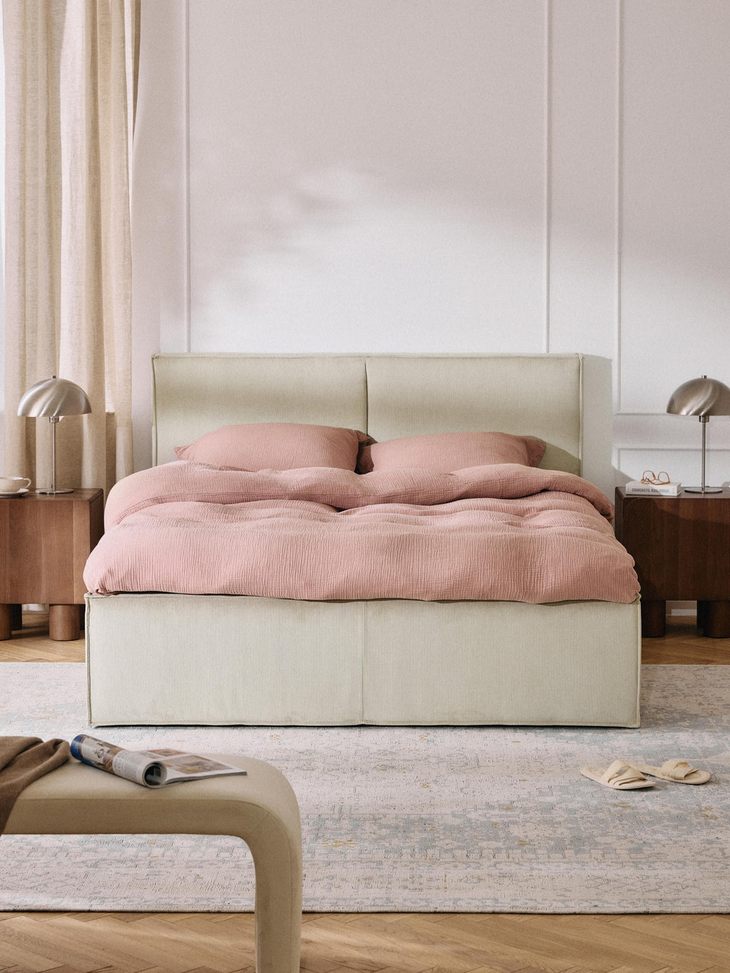 Dream Upholstered Corduroy Bed with Storage Space