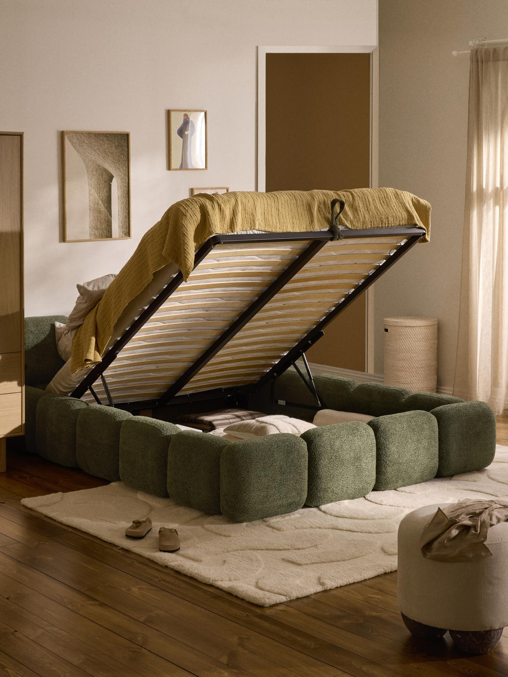 Tayla Upholstered Teddy Bouclé Bed with Storage Space