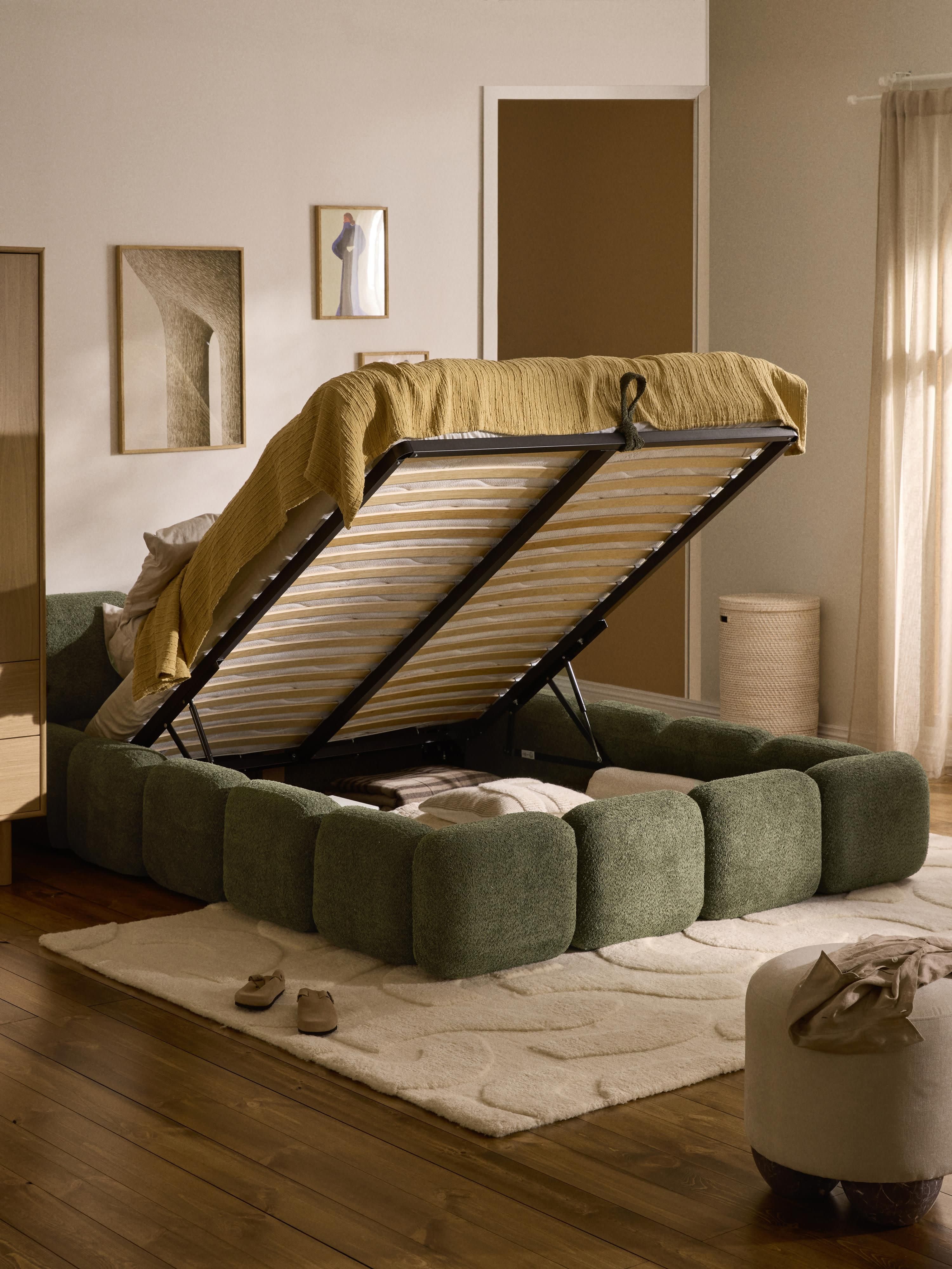 Tayla Upholstered Teddy Bouclé Bed with Storage Space