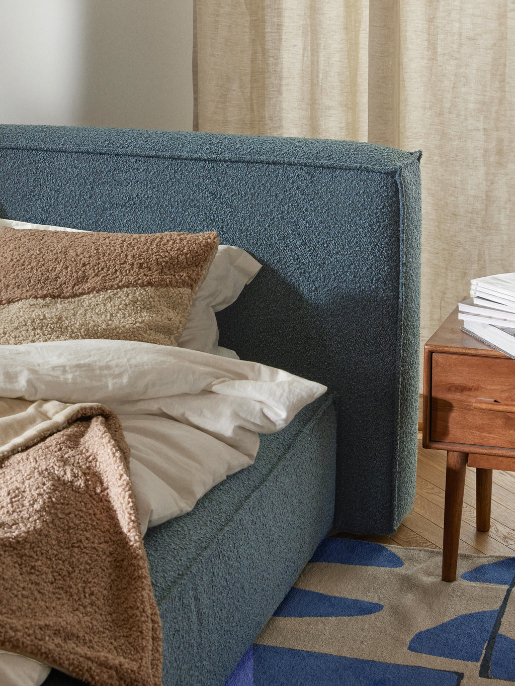 Lennon Upholstered Bouclé Bed with Storage Space