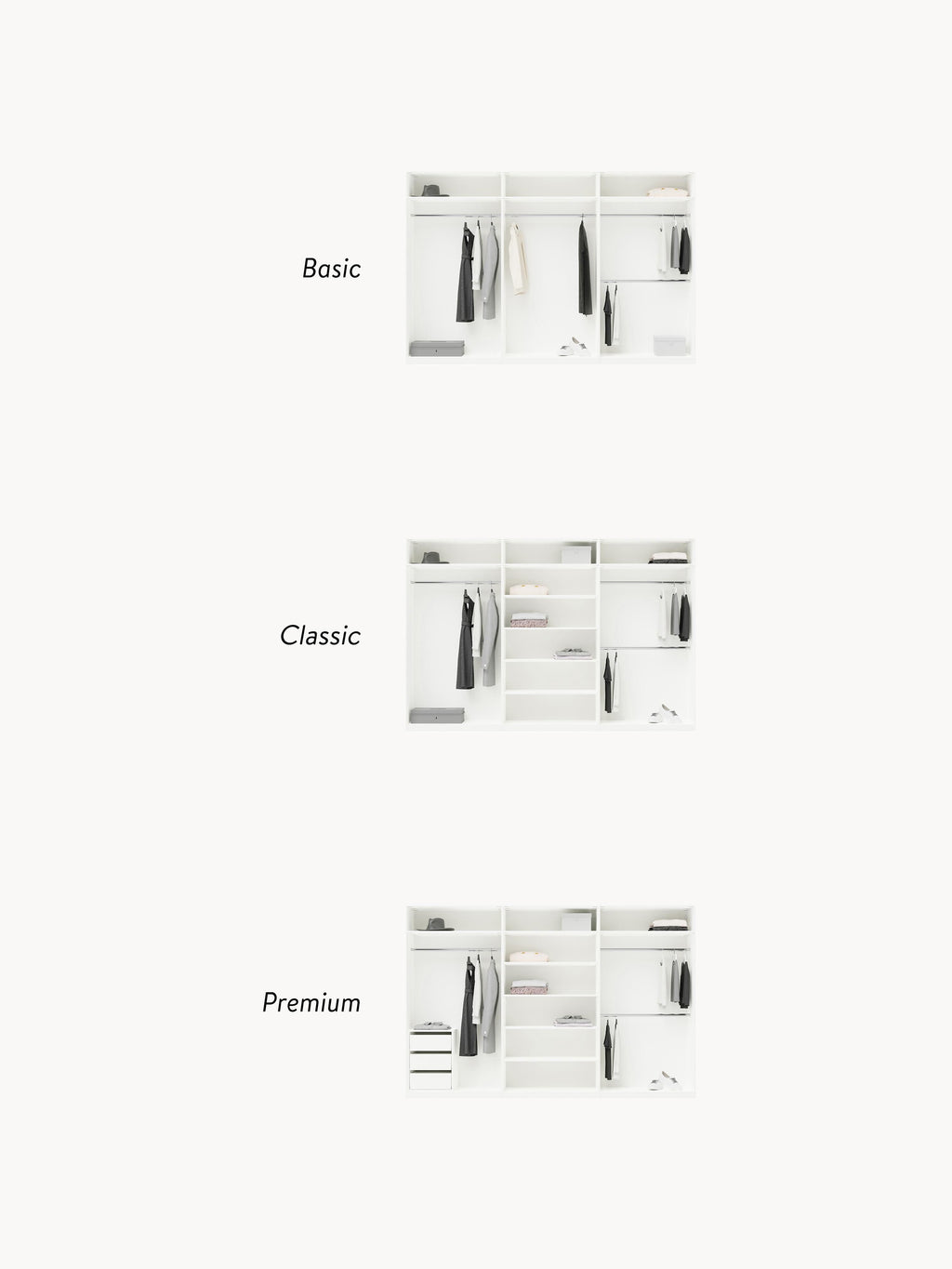 Denise Modular Hinged Door Wardrobe, 300 cm Wide, in various sizes