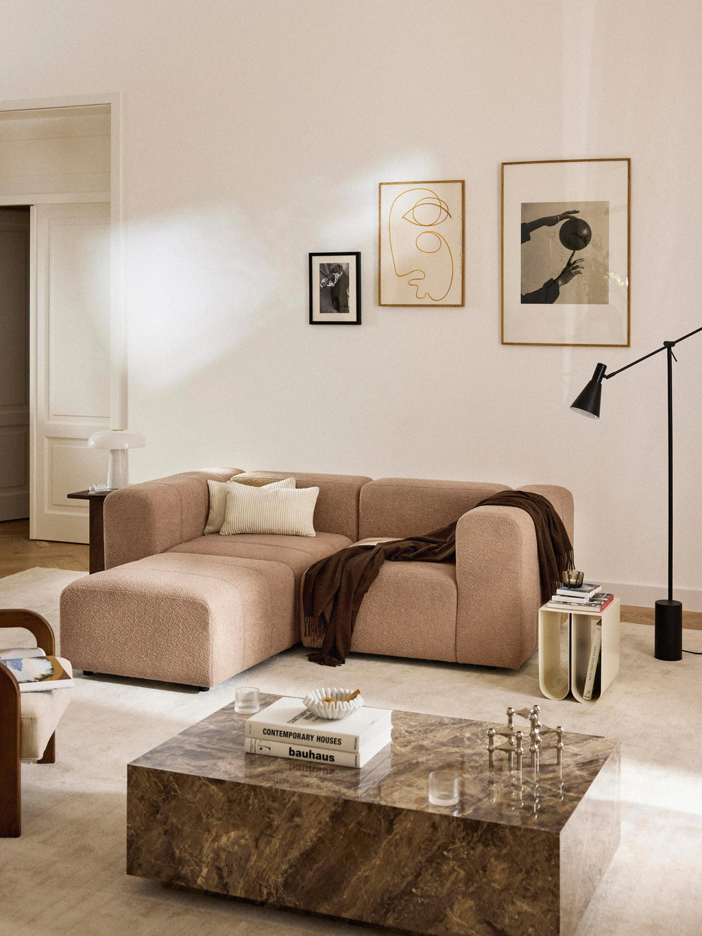 Lena Bouclé Modular Sofa (2-seater) with Ottoman (left/right)