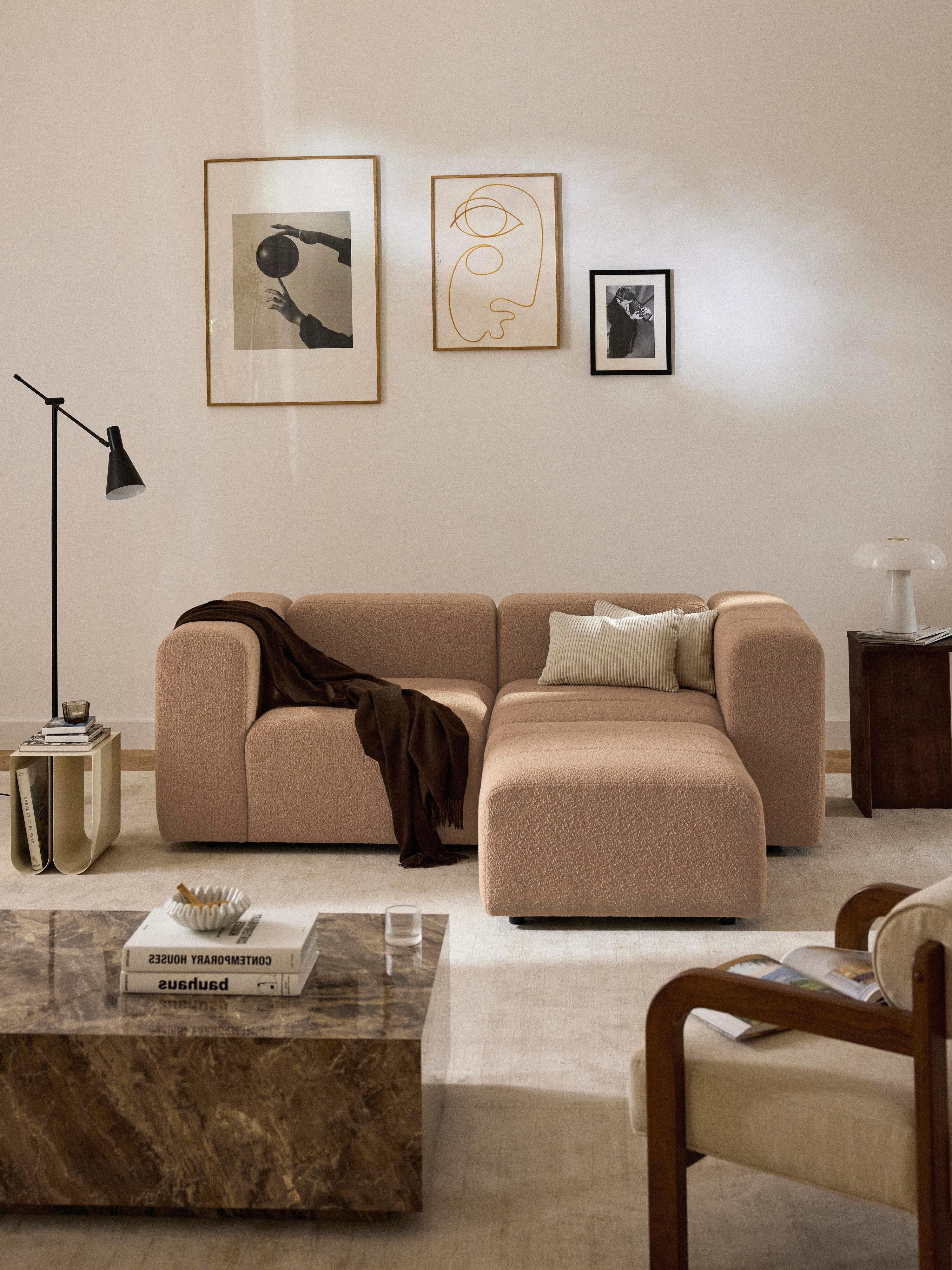 Lena Bouclé Modular Sofa (2-seater) with Ottoman (left/right)