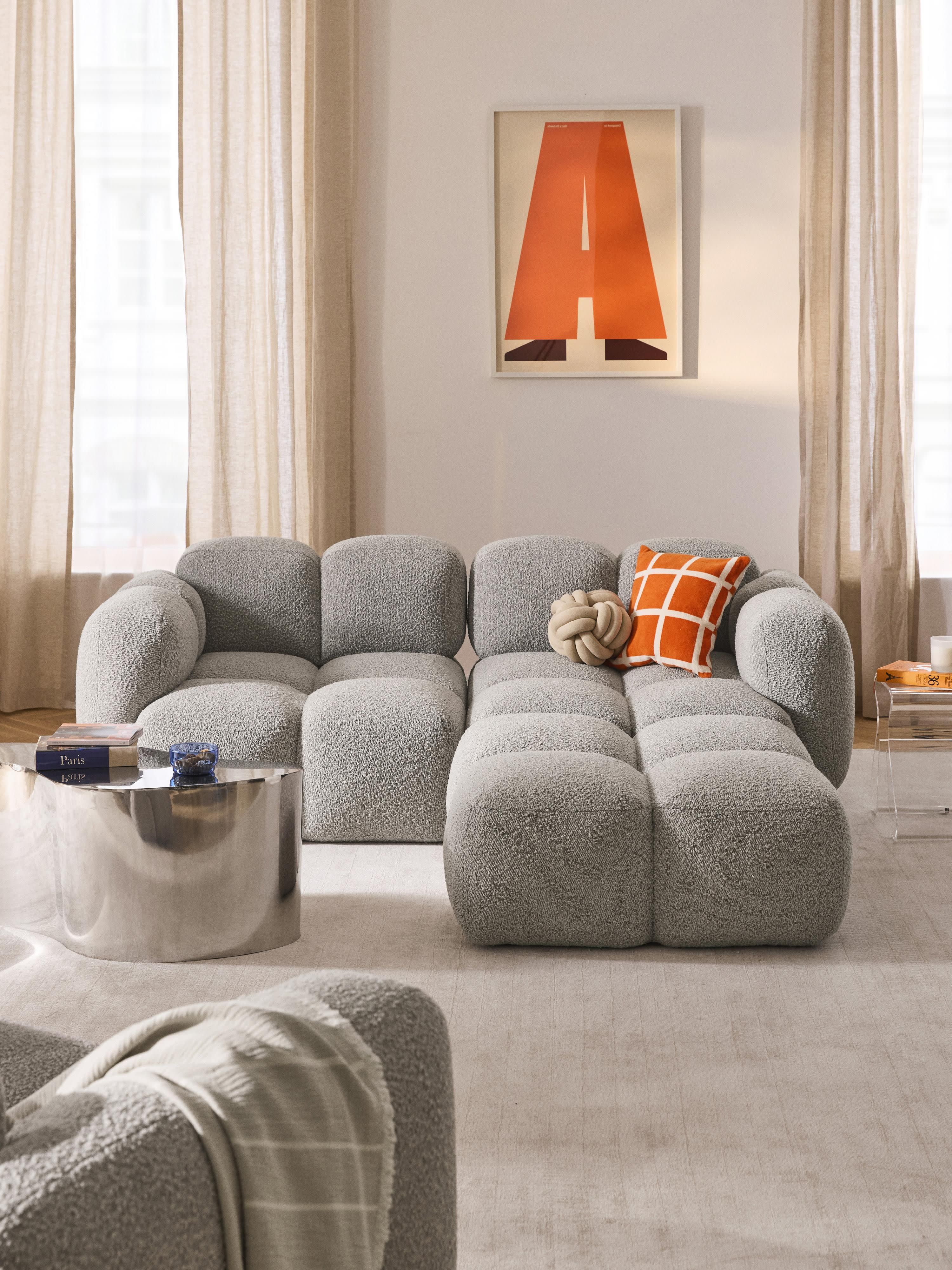 Tayla Bouclé Modular Sofa (2-seater) with Ottoman (left/right)