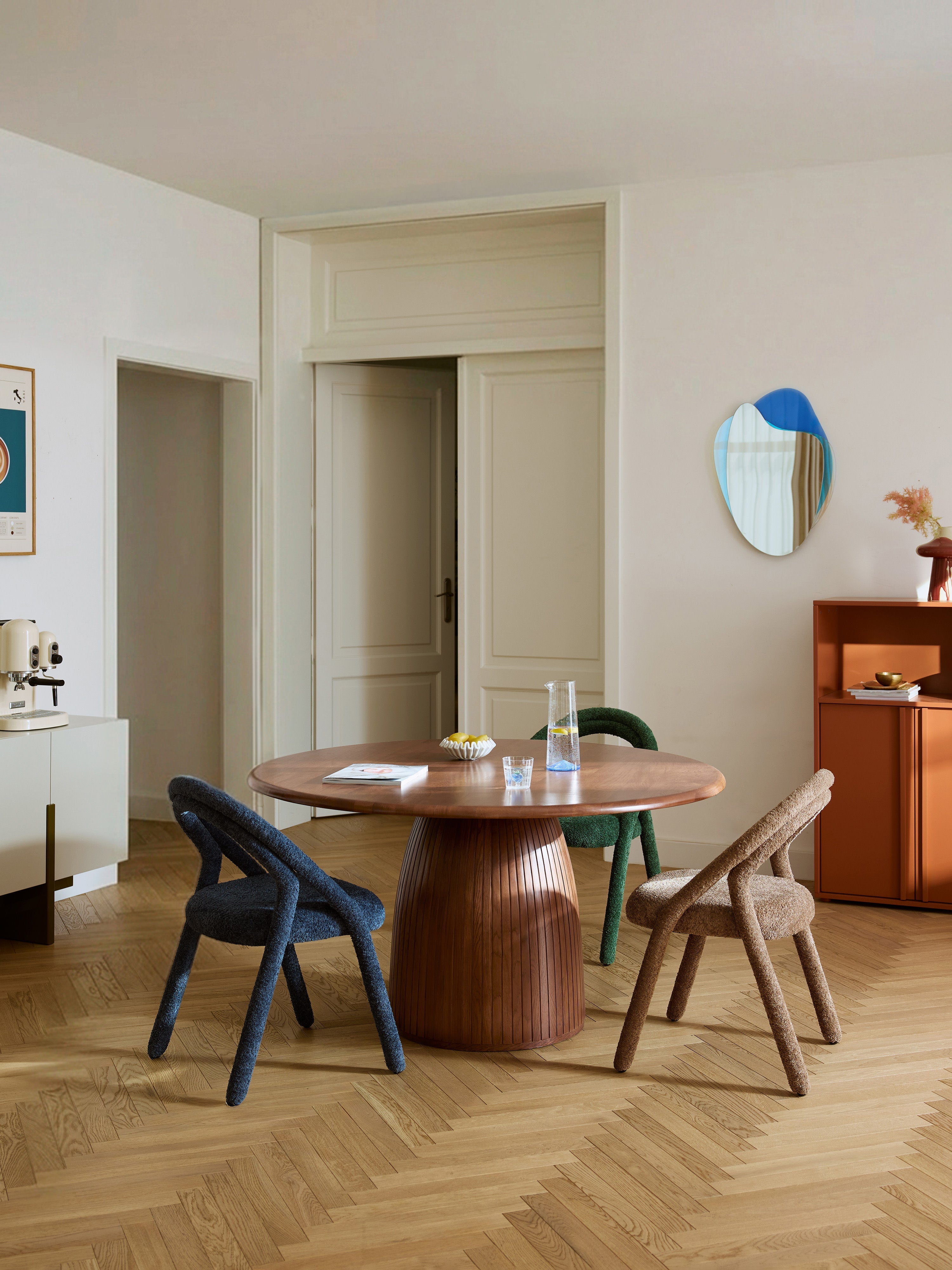 Nelly Round Dining Table with Groove Structure, in various sizes