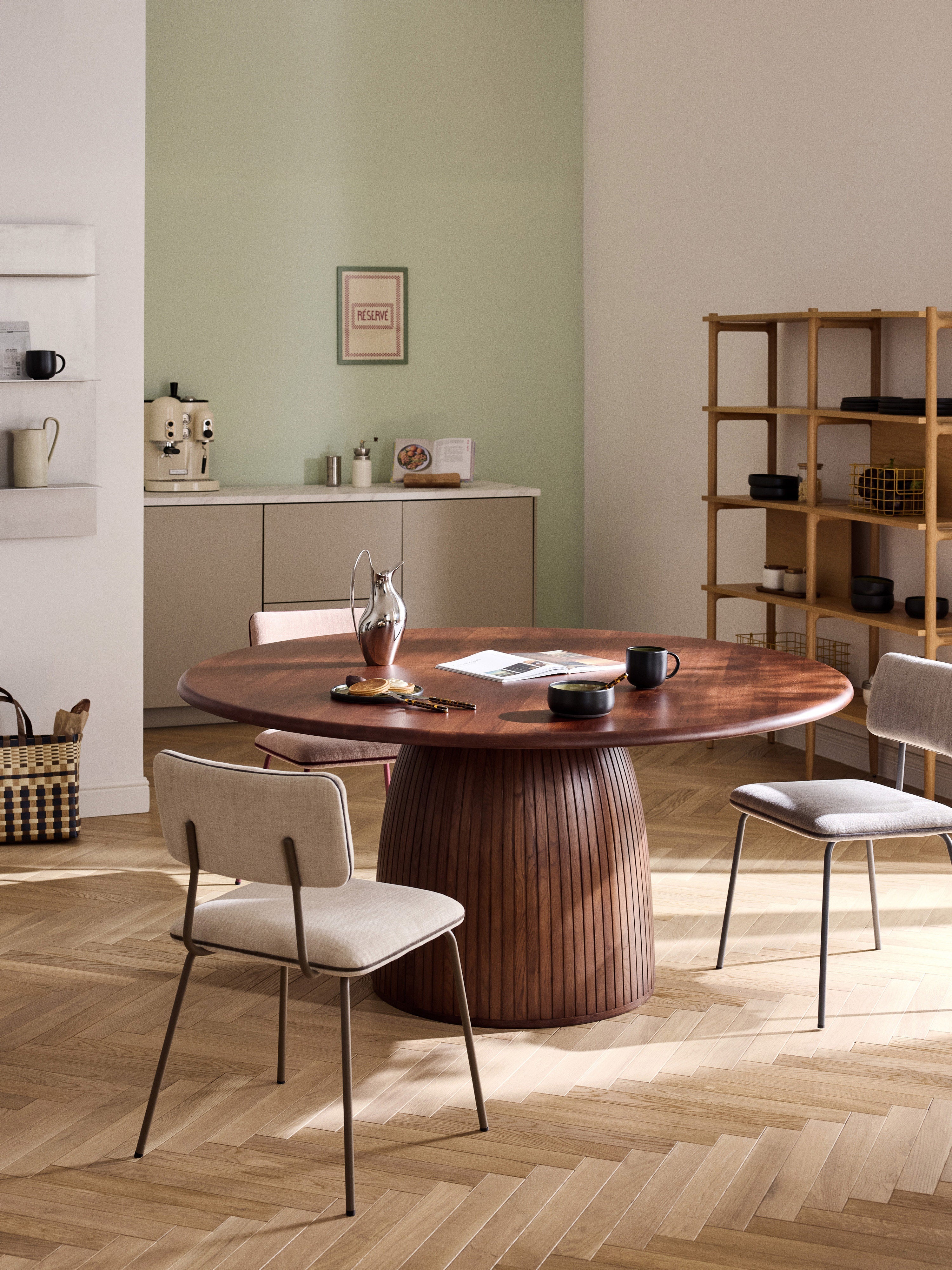 Nelly Round Dining Table with Groove Structure, in various sizes