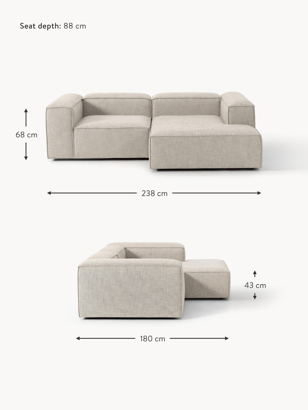 Lennon Linen Blend Modular Corner Sofa (3-seater)