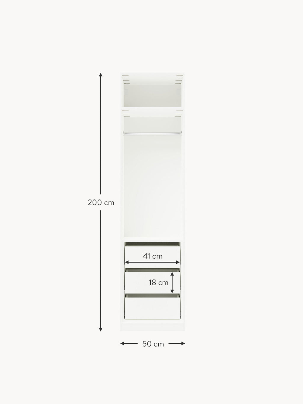 Charlotte Modular Hinged Door Wardrobe, 50 cm Wide, in various sizes