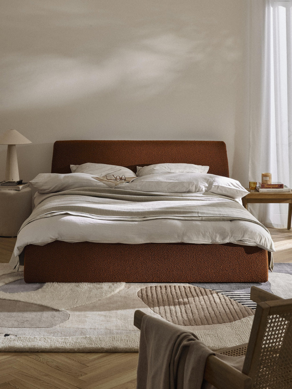 Cloud Upholstered Bouclé Bed with Storage Space