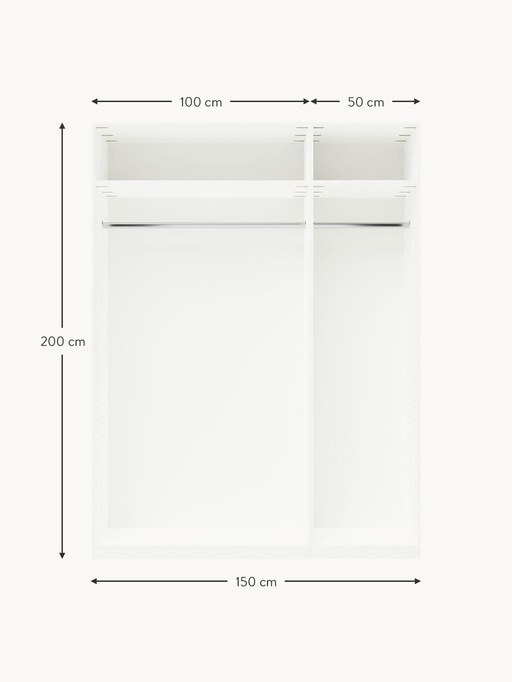Charlotte Modular Hinged Door Wardrobe, 150 cm Wide, in various sizes