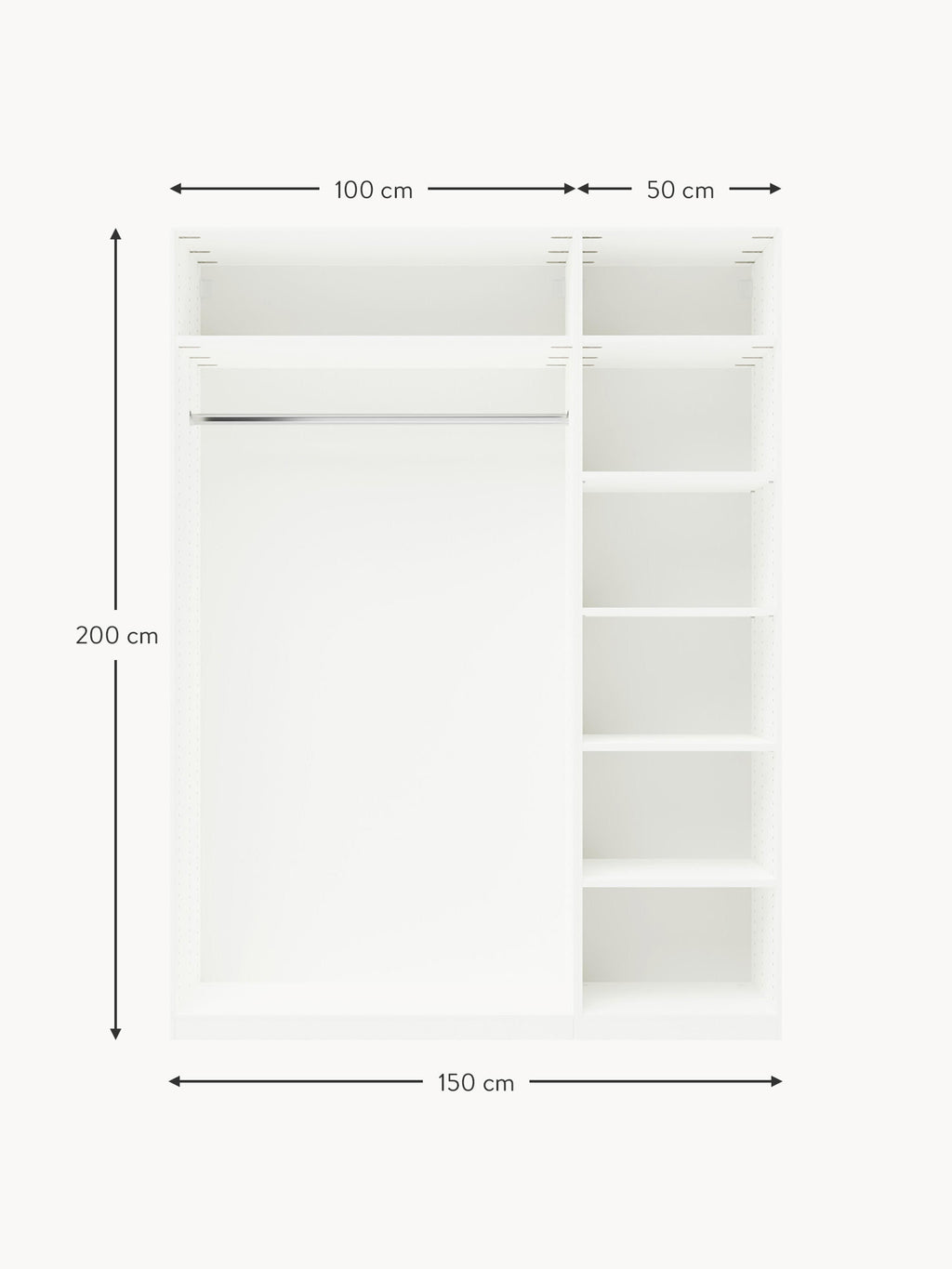 Charlotte Modular Hinged Door Wardrobe, 150 cm Wide, in various sizes