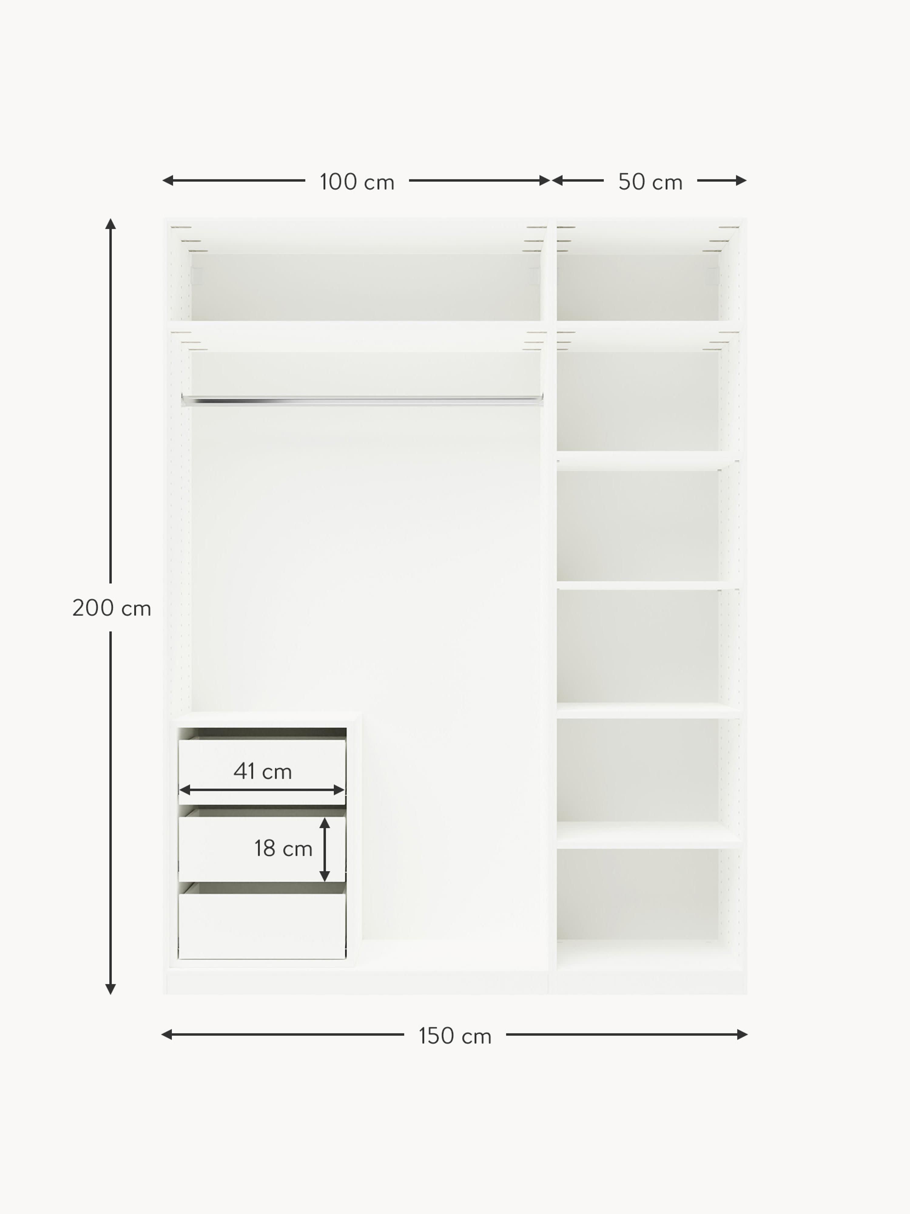 Charlotte Modular Hinged Door Wardrobe, 150 cm Wide, in various sizes