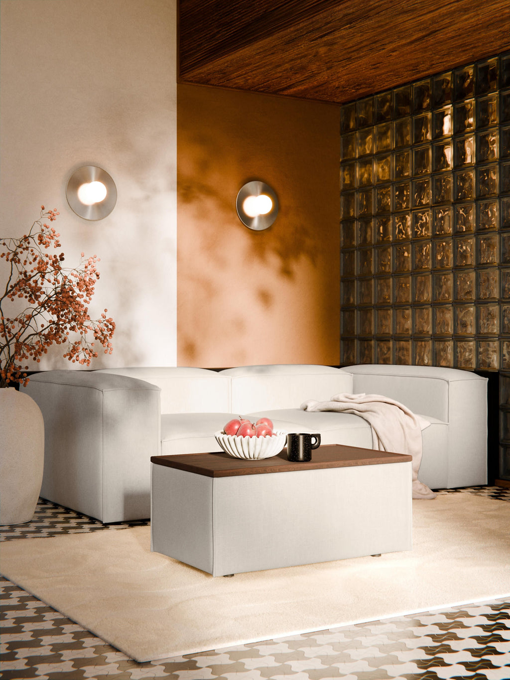 Lennon Linen Blend Ottoman with Storage