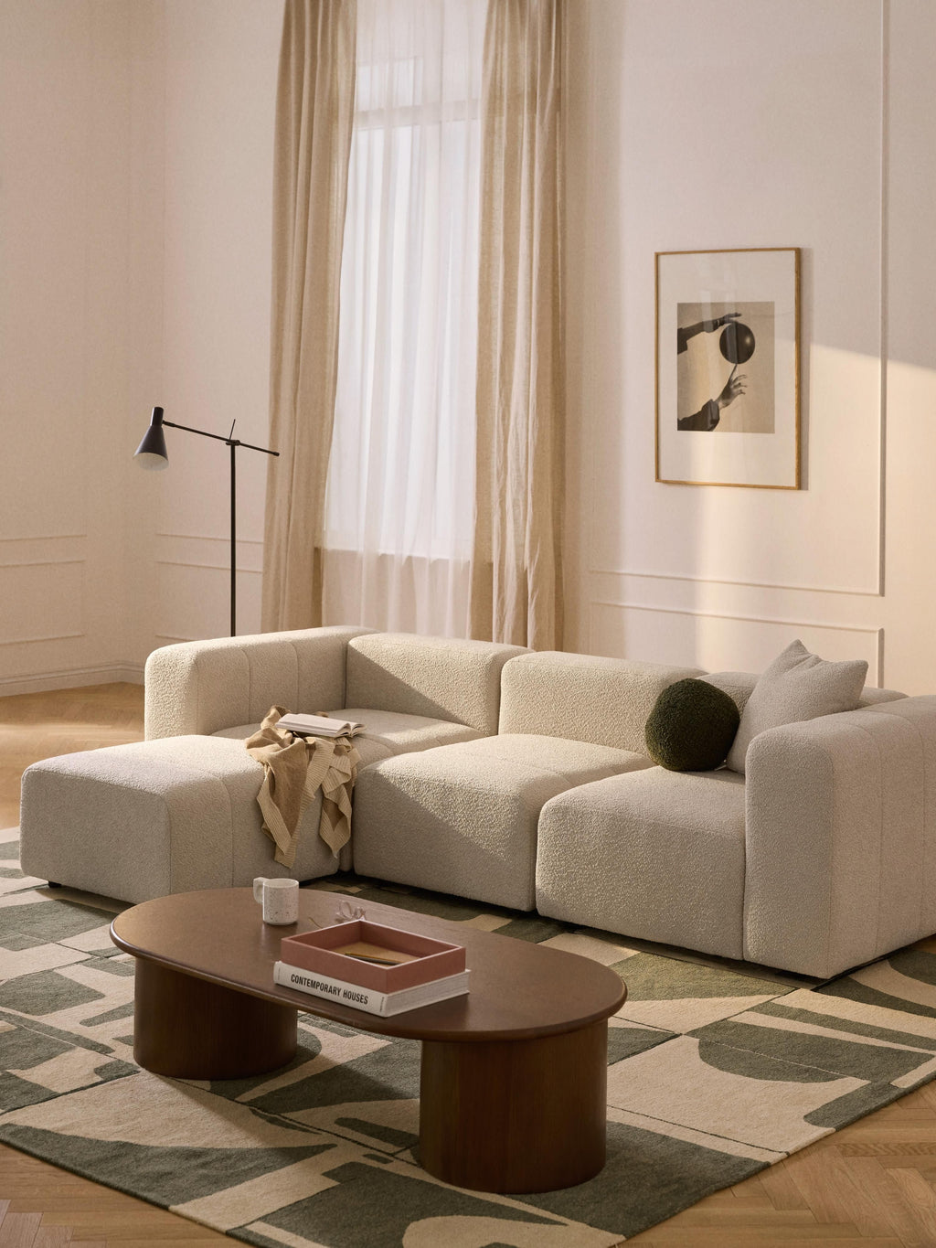 Lena Bouclé Modular Sofa (4-seater) with Ottoman (left/right)