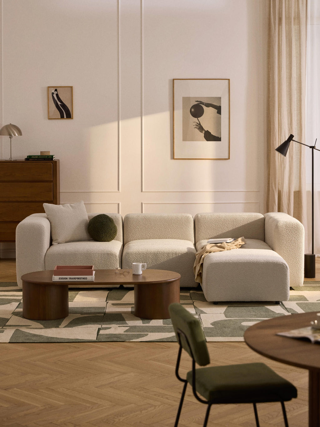 Lena Bouclé Modular Sofa (4-seater) with Ottoman (left/right)