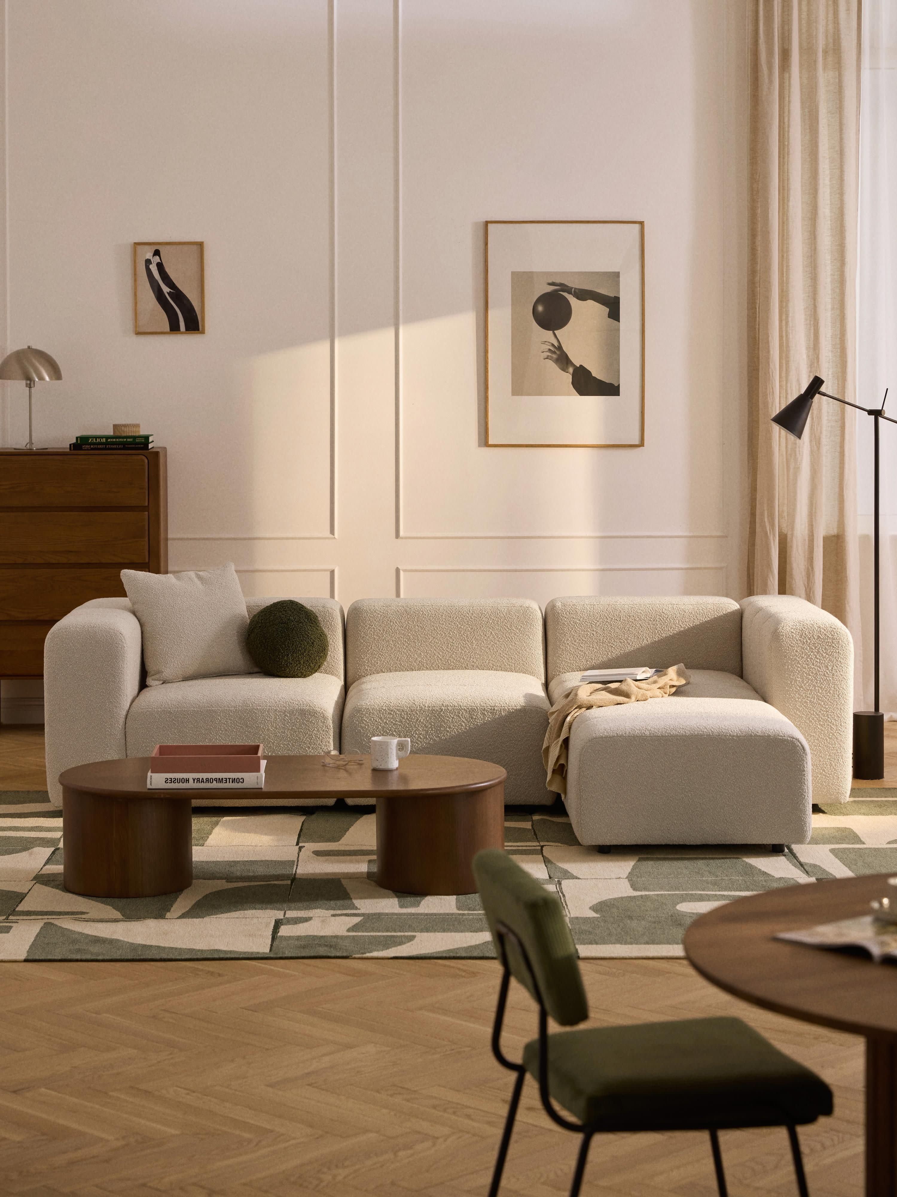 Lena Bouclé Modular Sofa (4-seater) with Ottoman (left/right)
