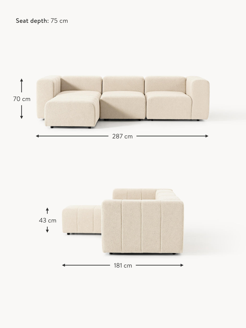 Lena Bouclé Modular Sofa (4-seater) with Ottoman (left/right)