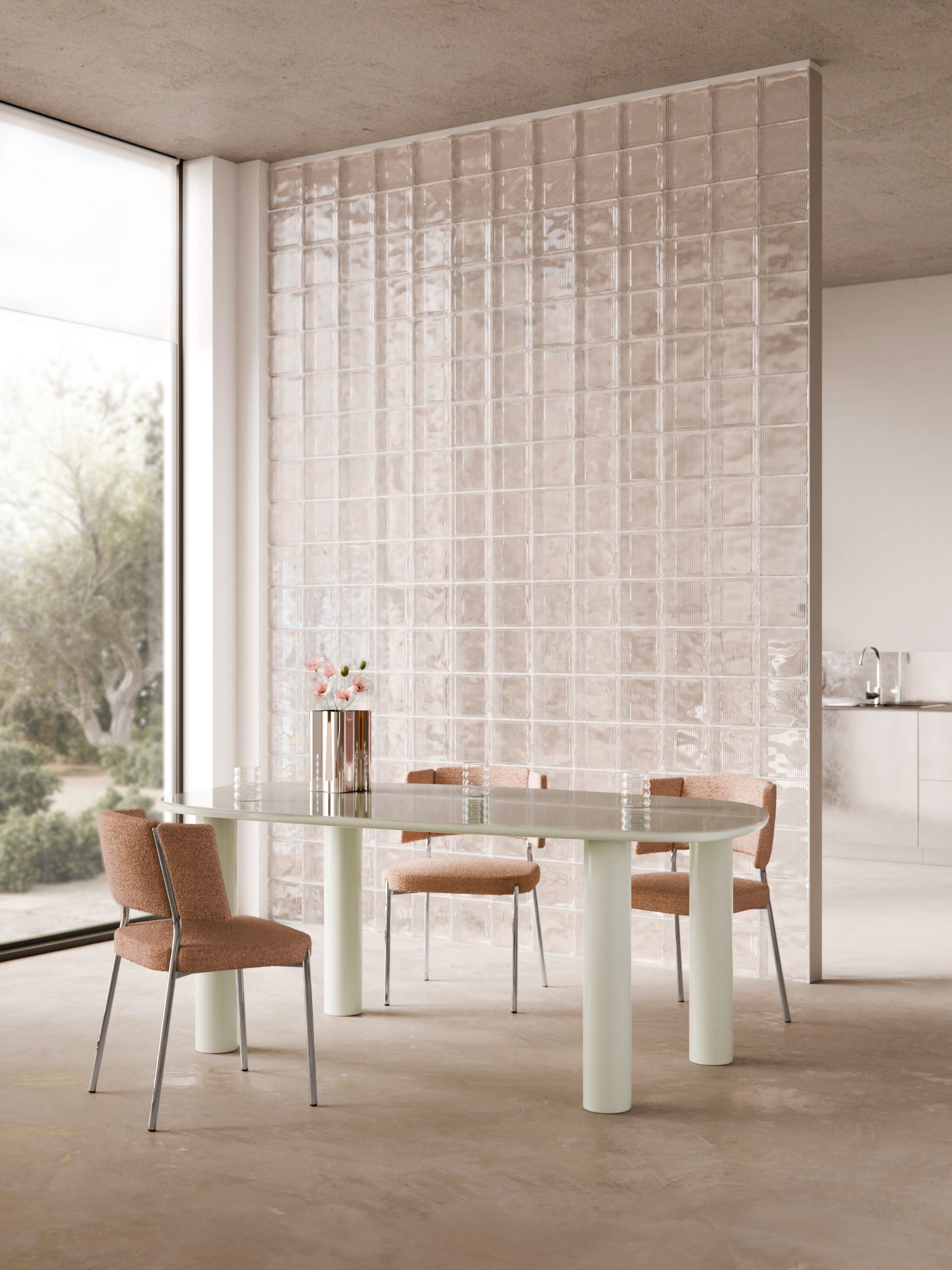 Beni Organic Dining Table with Glass Top, 200 x 110 cm