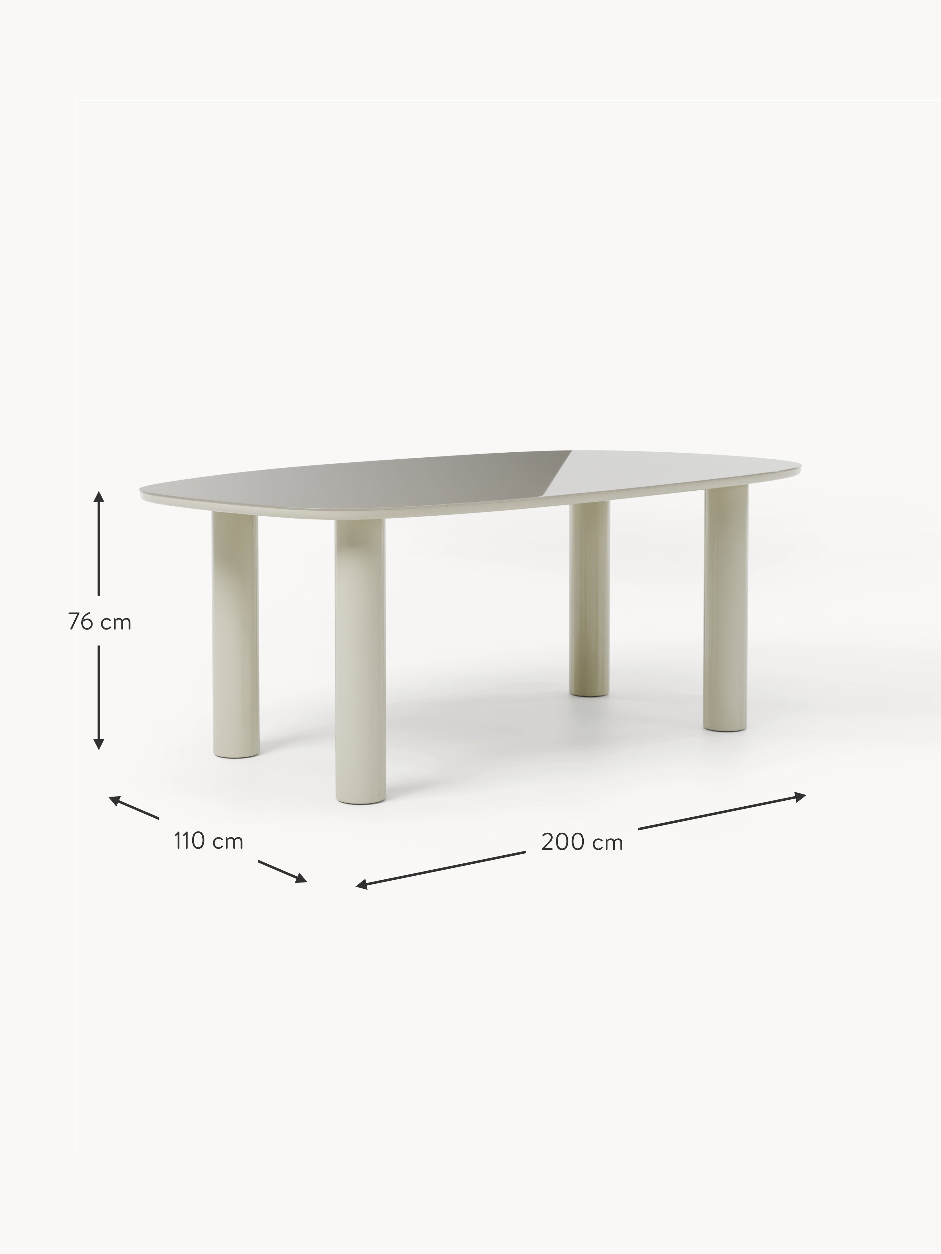 Beni Organic Dining Table with Glass Top, 200 x 110 cm