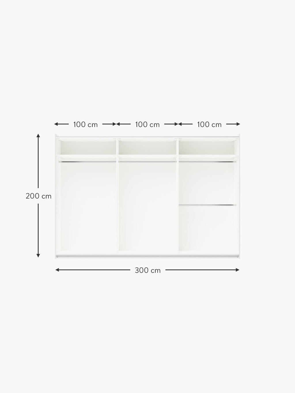 Leon Modular Sliding Door Wardrobe, 300 cm Wide, in various sizes