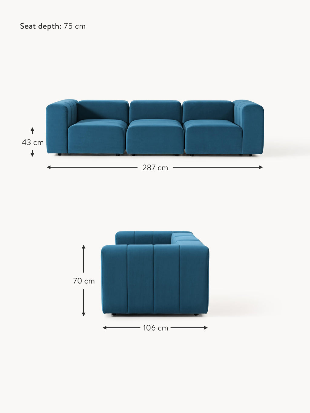 Lena Modular Velvet Sofa (4-seater)