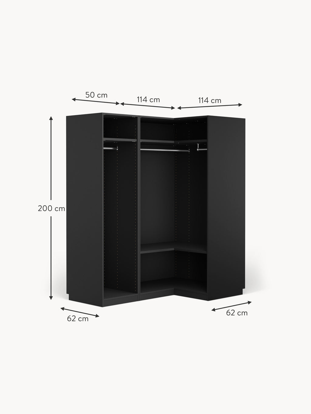 Simone Modular Corner Wardrobe, 165 cm Wide, in various sizes