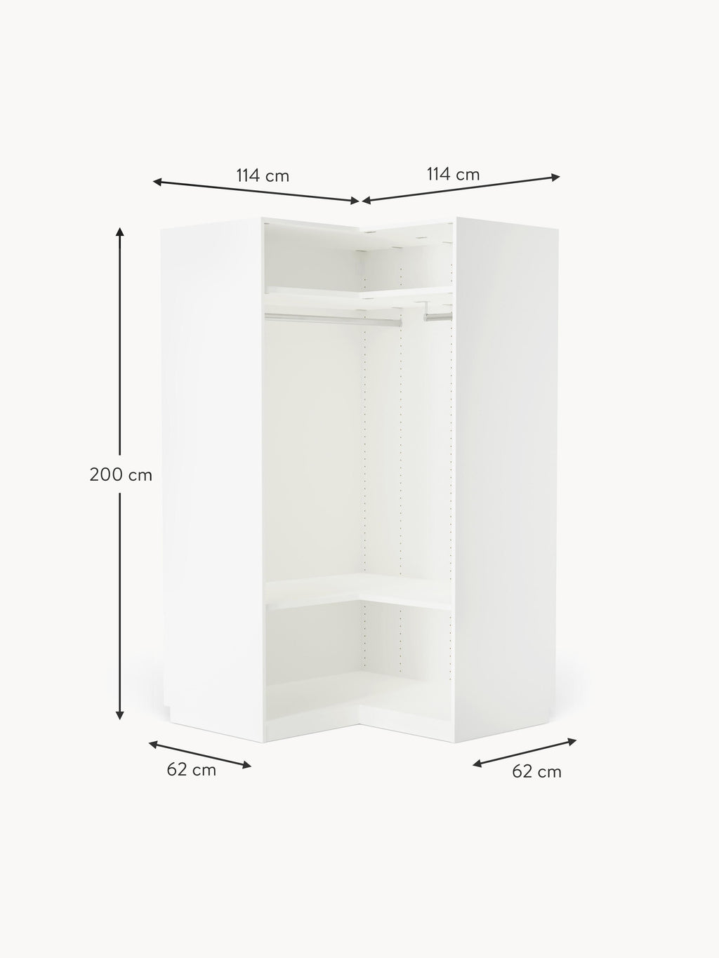 Leon Modular Corner Wardrobe, 115 cm Wide, in various sizes
