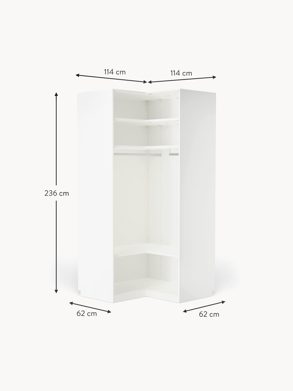 Leon Modular Corner Wardrobe, 115 cm Wide, in various sizes