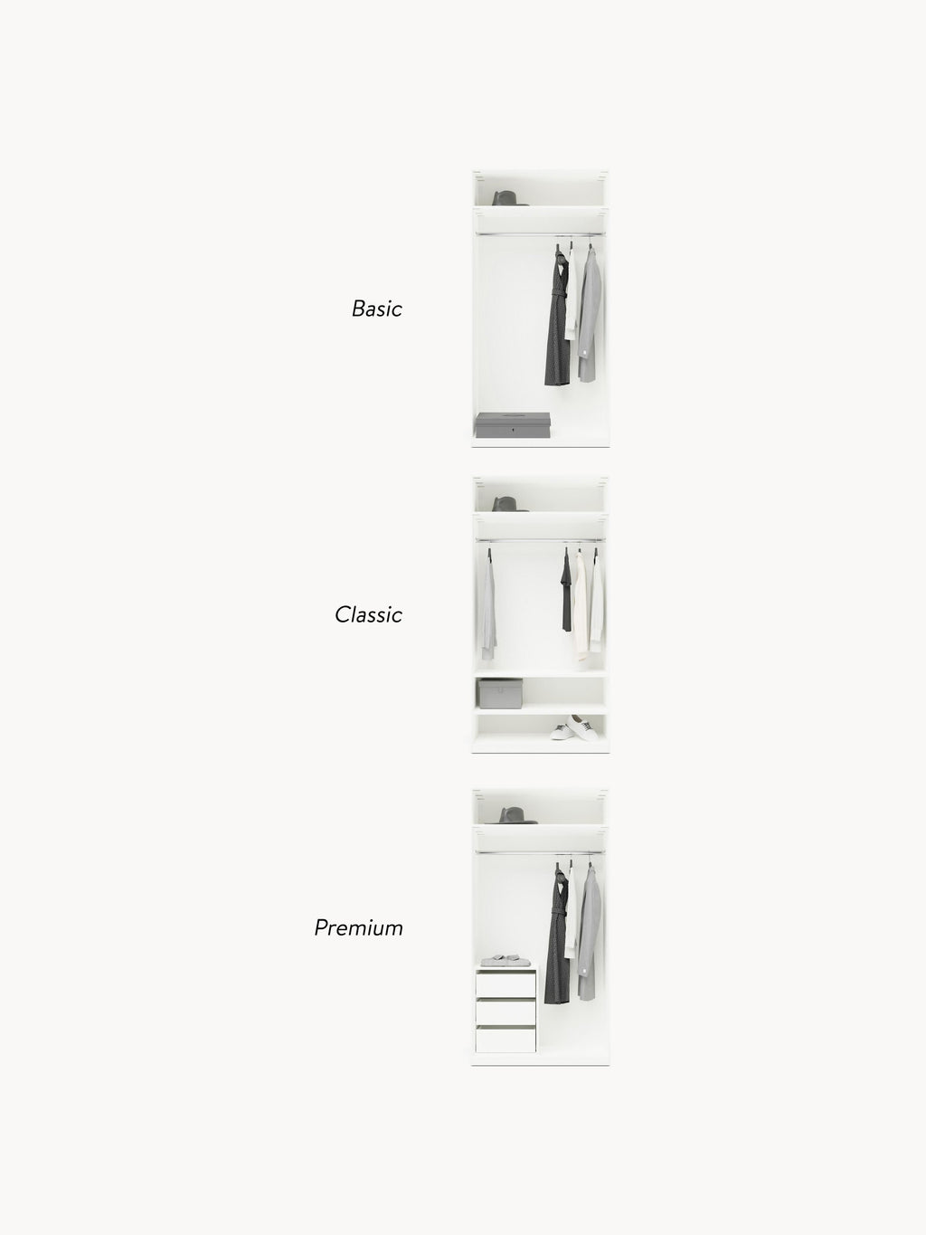 Leon Modular Hinged Door Wardrobe, 100 cm Wide, in various sizes